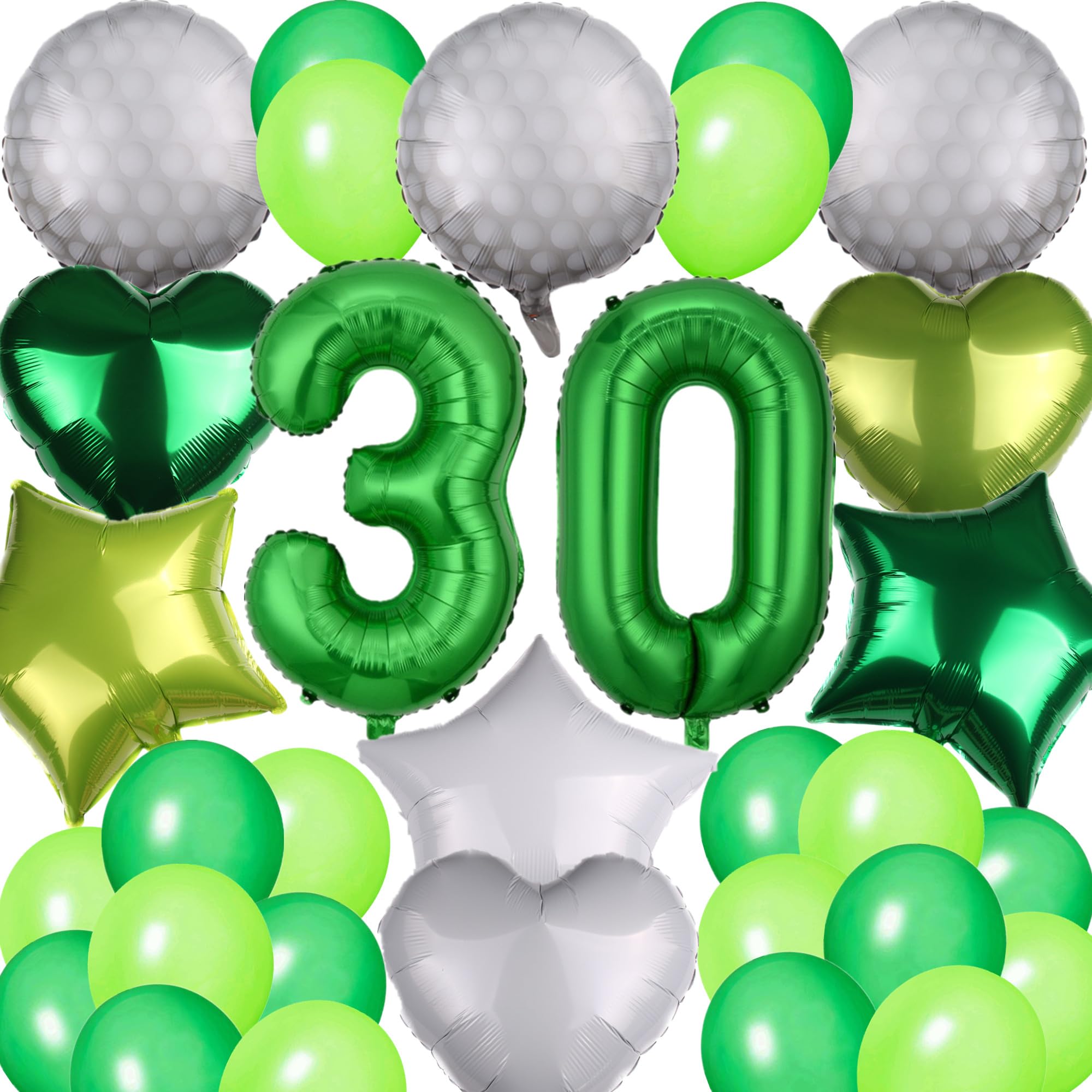39 Pieces Golf Themed 30th Birthday Party Decorations Golf Balloons Green 30 Number Balloons Let's Par-Tee Birthday Supplies for 30 Years Old Men