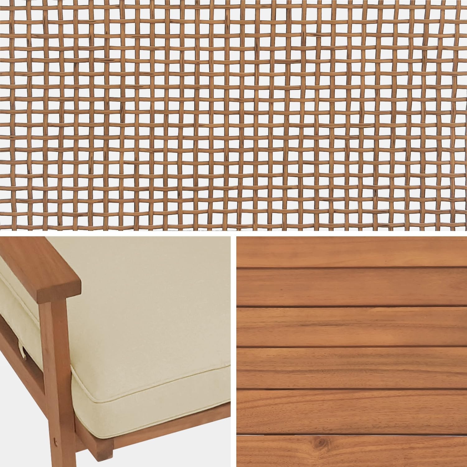 sweeek Salotto da Giardino in Legno e Canna Rotonda, 4 posti Marrone Naturale - 117x64x74 cm