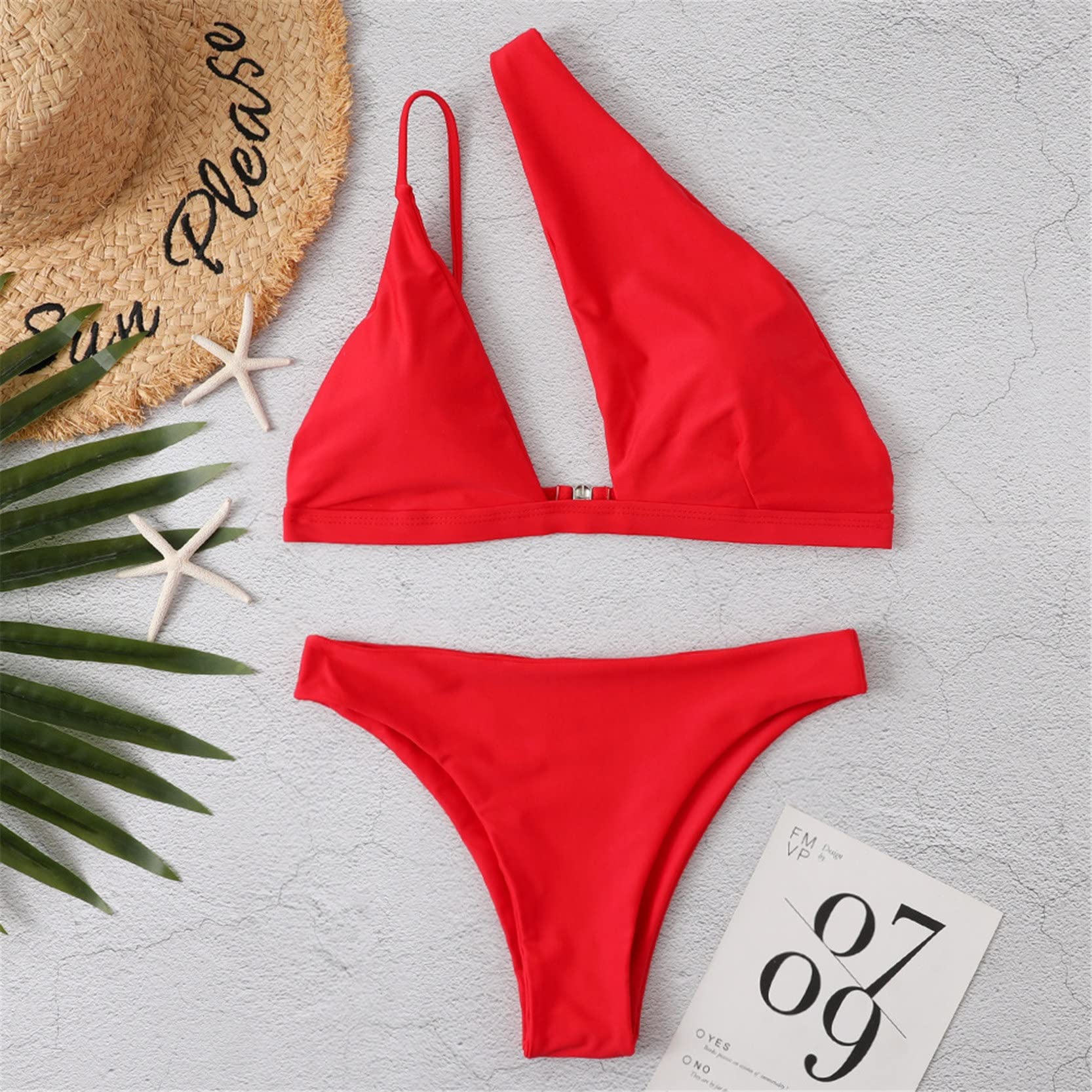 Donna Due Pezzi Elegante Bikini Swimwear, Sexy del ritaglio delle donne bikini monospalla Set 2 Pezzi Swimsuit Swimwear imbottito Wirefree superiore e triangolo inferiore costume da bagno Classico 2 P