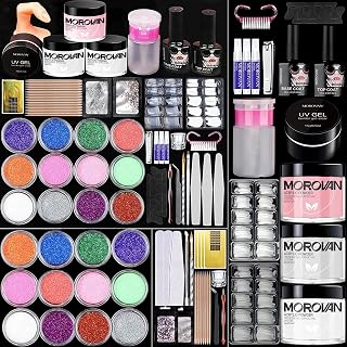 Morovan Acrylic Nail Kit with 12 Glitter Powder Set - Professional Acrylic Nail Powder Monomer Acrylic Nail Liquid Set French Nail Tips, Practice Hand for Acrylic Nails Brushes Nail Art Tools