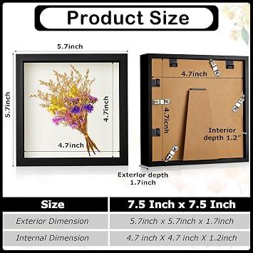 6 Pieces Shadow Box Picture Frame Square Shadow Boxes Display Cases for Graduation Sports Memorabilia Wedding Memories Crafts Pins Awards Medals Tickets and Photos(Black,5 x 5 Inch)