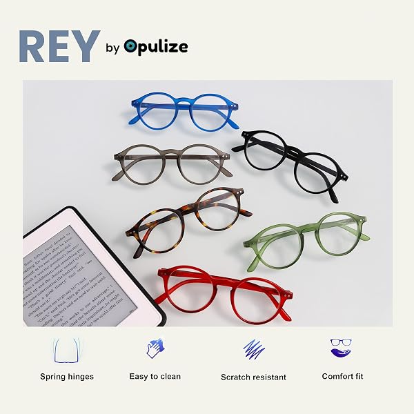 OPULIZE REY Lunettes de Lecture - Lot de 3 - Montures Rondes Rétro - Bleu Mat, Vert, Rouge - Hommes Femmes - Charnières à Ressort - RRR56-36Z - +2.50 - 4