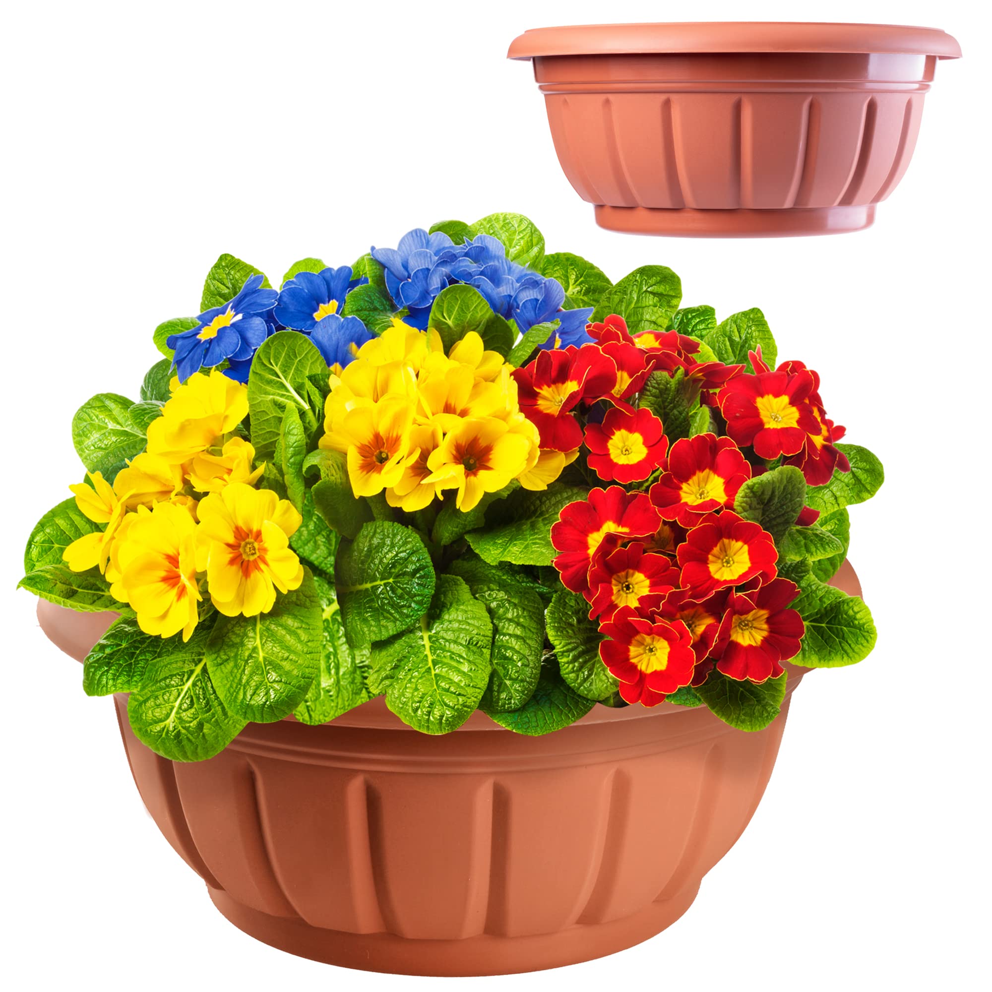 KADAX Blumenschale, runde Pflanzschale, Pflanzkübel aus Kunststoff, wetterfester Blumenkübel für Außen, Blumen, Pflanzen, Garten, Balkon, Deko, Blumentopf, frostsicher, Pflanzgefäß (26 cm, terrakotta)