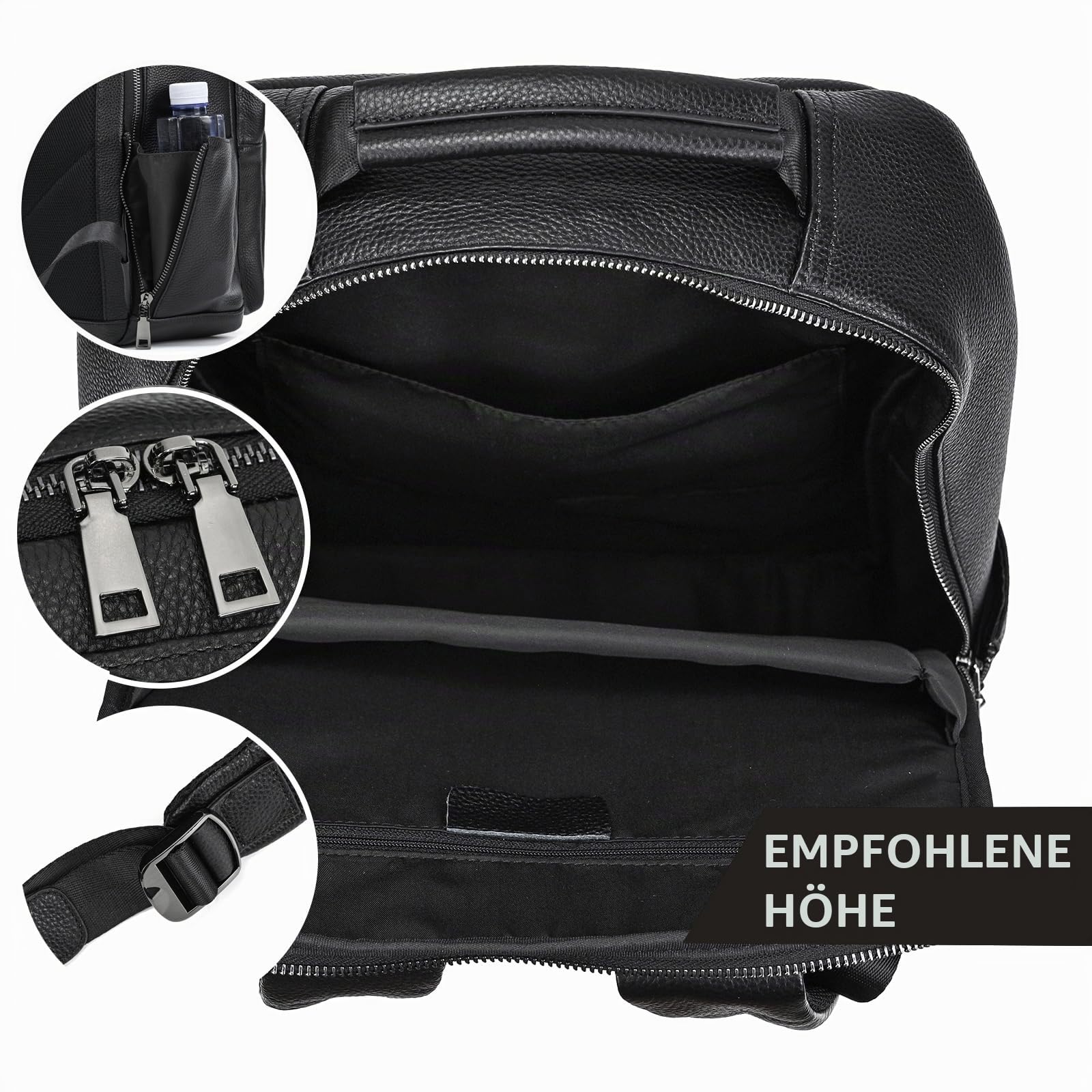 Leder Rucksack Schulrucksack Reiserucksack Handgepäck Laptop Rucksack 15,6 Zoll Laptoprucksack Tagesrucksack Casual Backpack Daypack Geschenk für Damen Herren, 8019 Schwarz