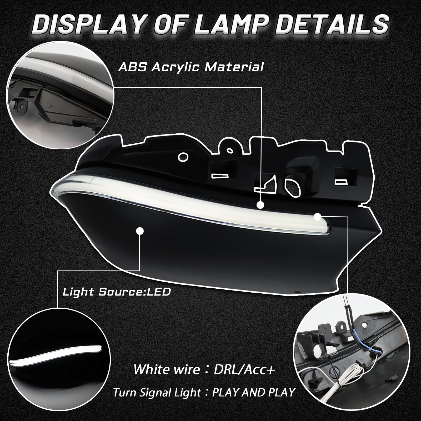 Switchback White/Amber LED Side Rearview Mirror DRL Sequential