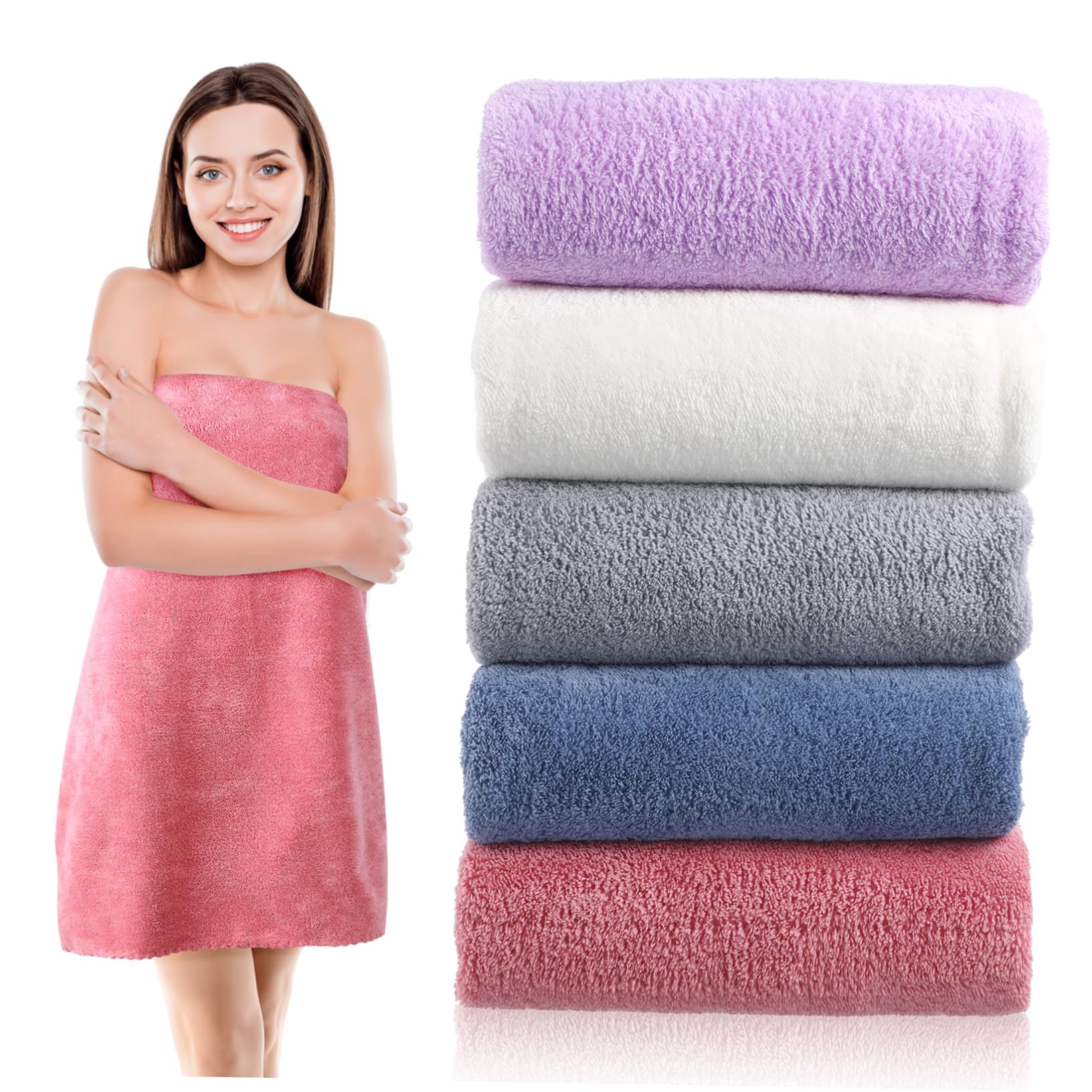 Ensemble de Serviettes de Bain 5 Pièces avec Dentelle | Grand Format, Absorption Rapide, Usage Maison et Voyage, Polyester Nylon, Style Simple et Élégant