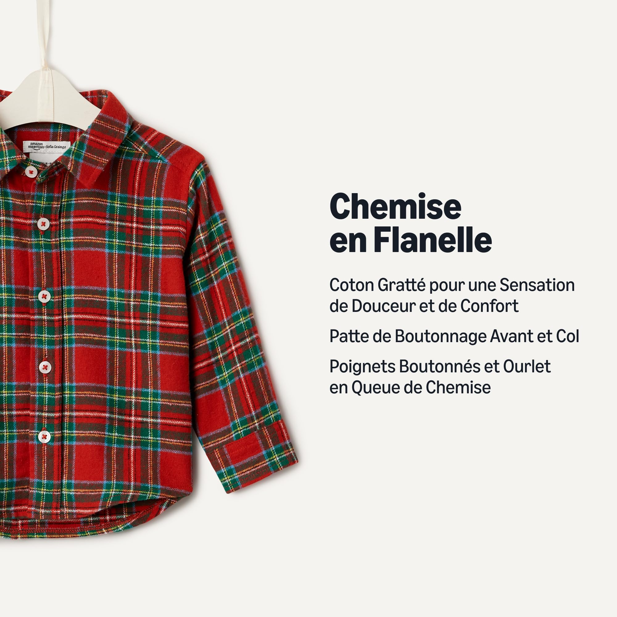 Image secondaire de Chemise Boutonnée en Flanelle à Carreaux pour Bébé - Rouge Cerise