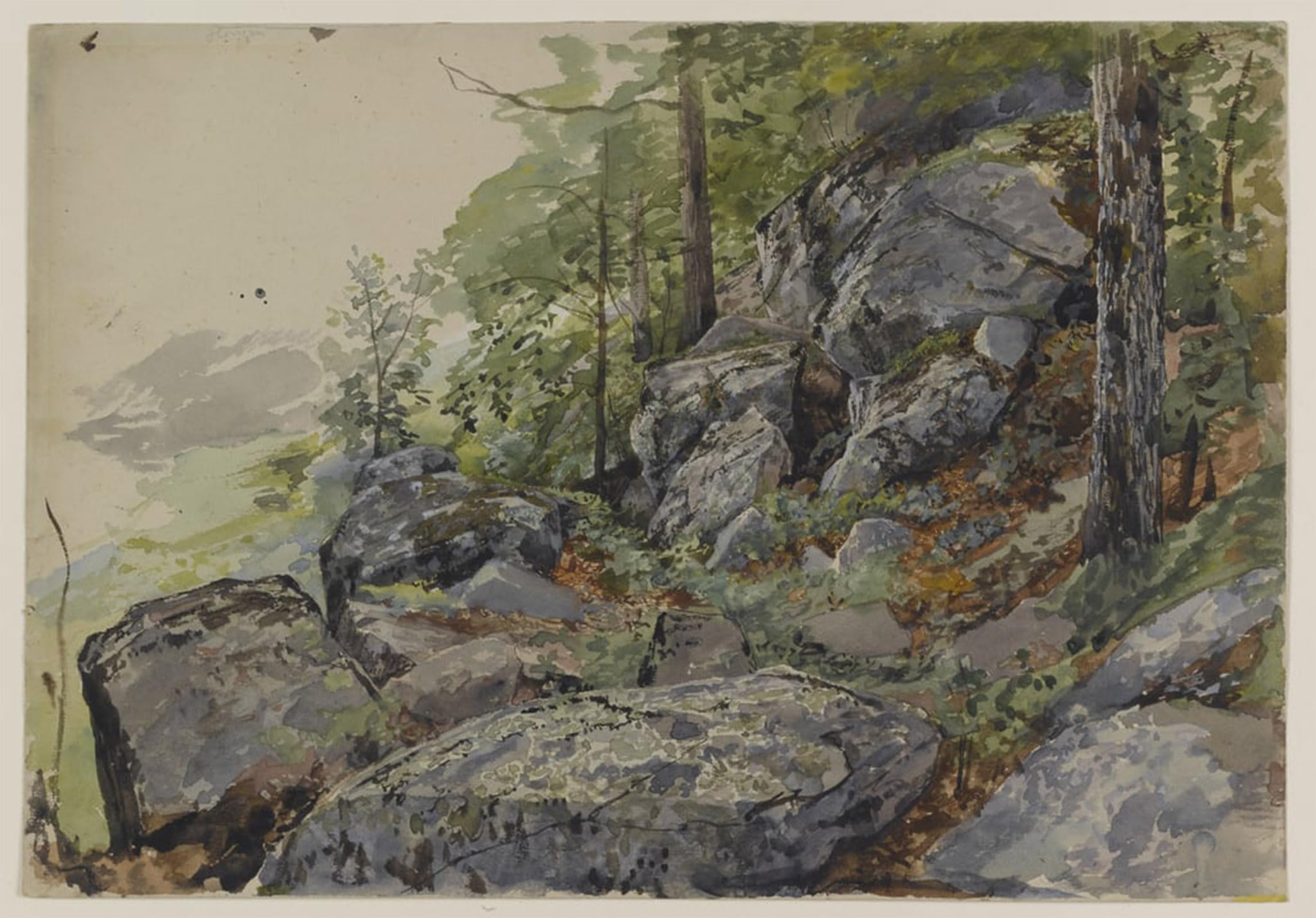 SERENDIPITP Abstract Painting Mural Print Picture Wall Decor Painting Woodland Boulders by William Trost Richards Vintage Wall Artwork for Home Decor 60x90cm