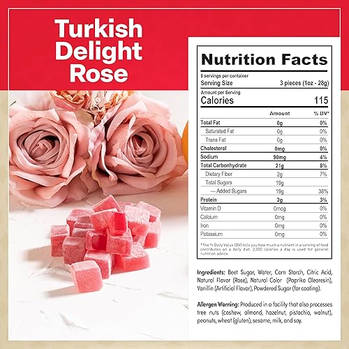Miniatura 2 de Eastanbul Turkish Delight Rose, 8.8 onzas, caramelos turcos, caramelo de rosa, Lokum, Loukoumi, regalos de Narnia, regalos veganos, sin gluten