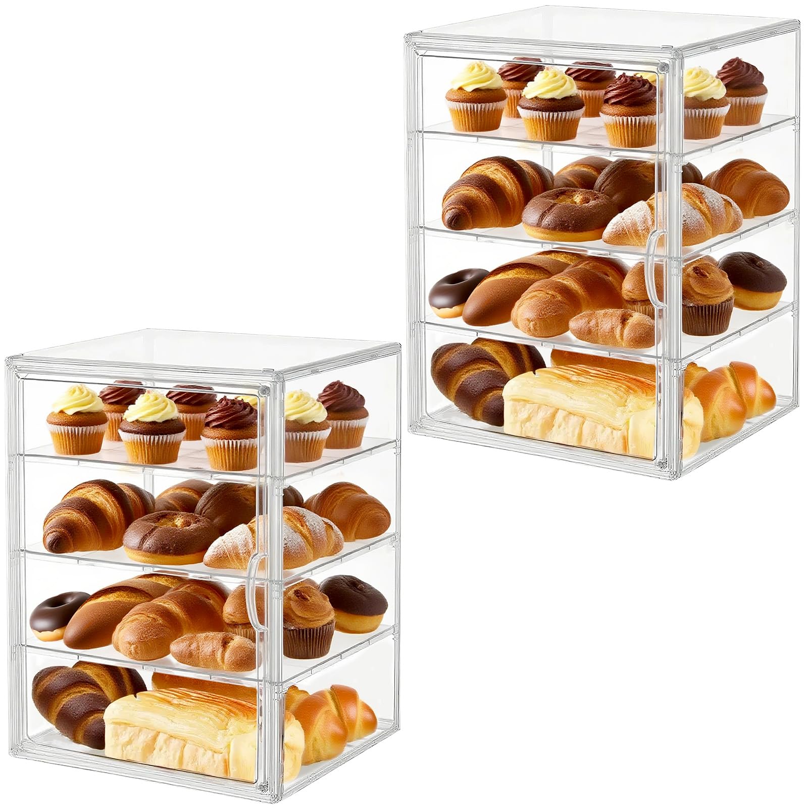 Vitrina de repostería ajustable de 4 capas para encimera de cocina, contenedor grande transparente de almacenamiento de pan con puerta magnética, vitrina de pastelería de 15.6 x 11.5 x 9.9 pulgadas
