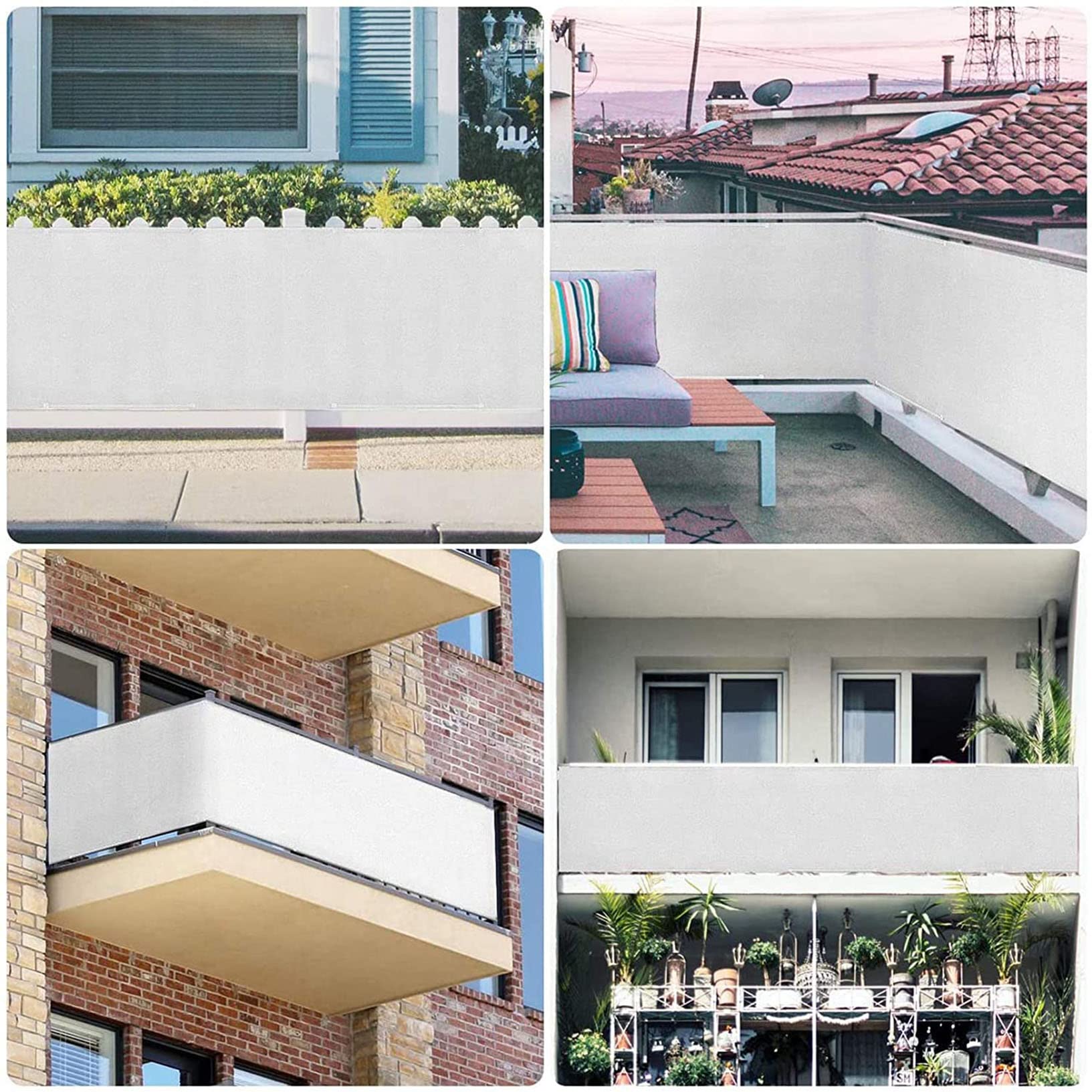 0,7 x ochrona przed wzrokiem UV HDPE, ochrona przed wiatrem i promieniowaniem UV, do balustrad balkonowych i tarasowych, opaska kablowa w zestawie, trwała biała osłona ogrodzenia ogrodowego