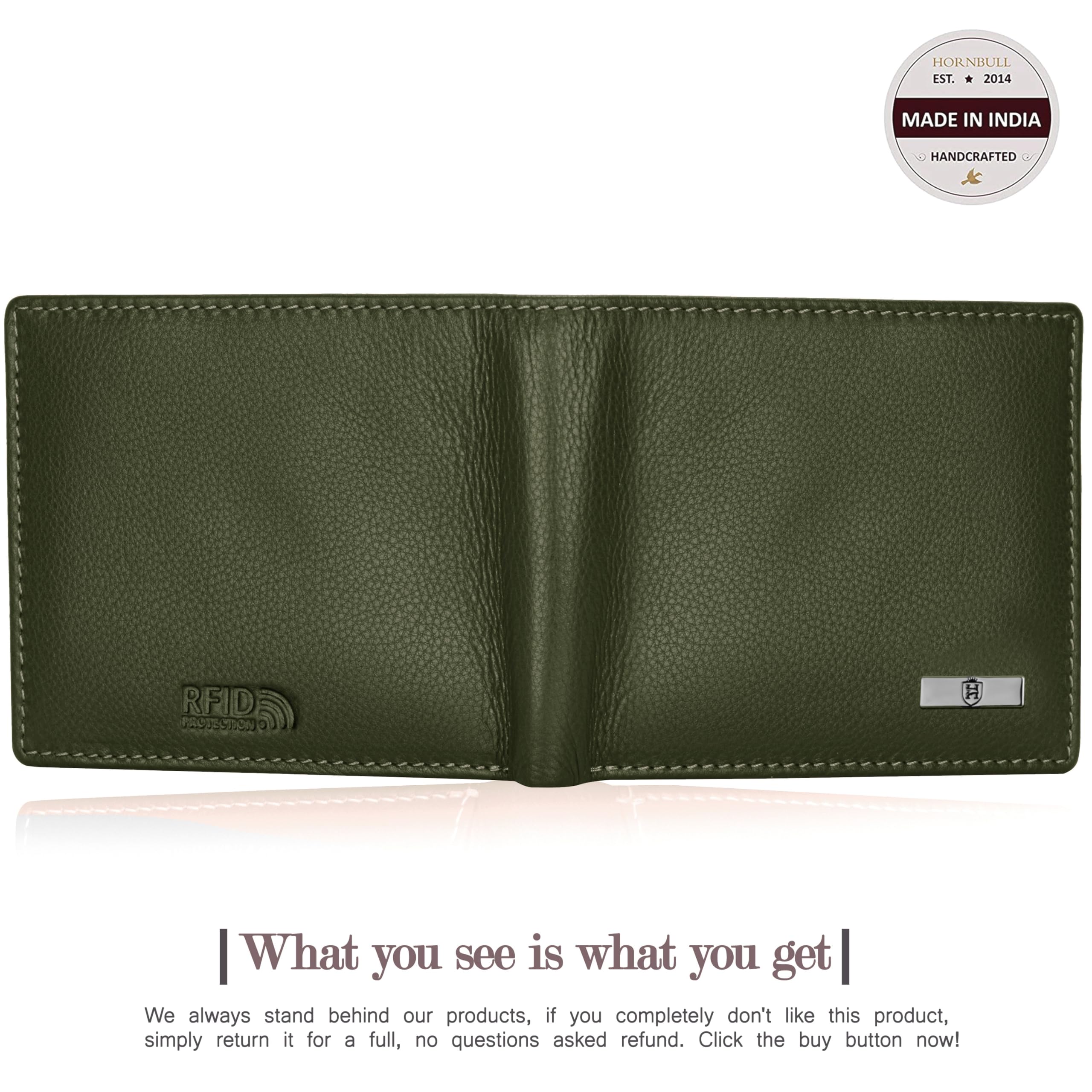 HORNBULL Maddison Olive Leather Wallet for Mens, Keyring & Pen Combo Gift Set for Men | Wallet Men Leather Branded - Image 6 thumbnail