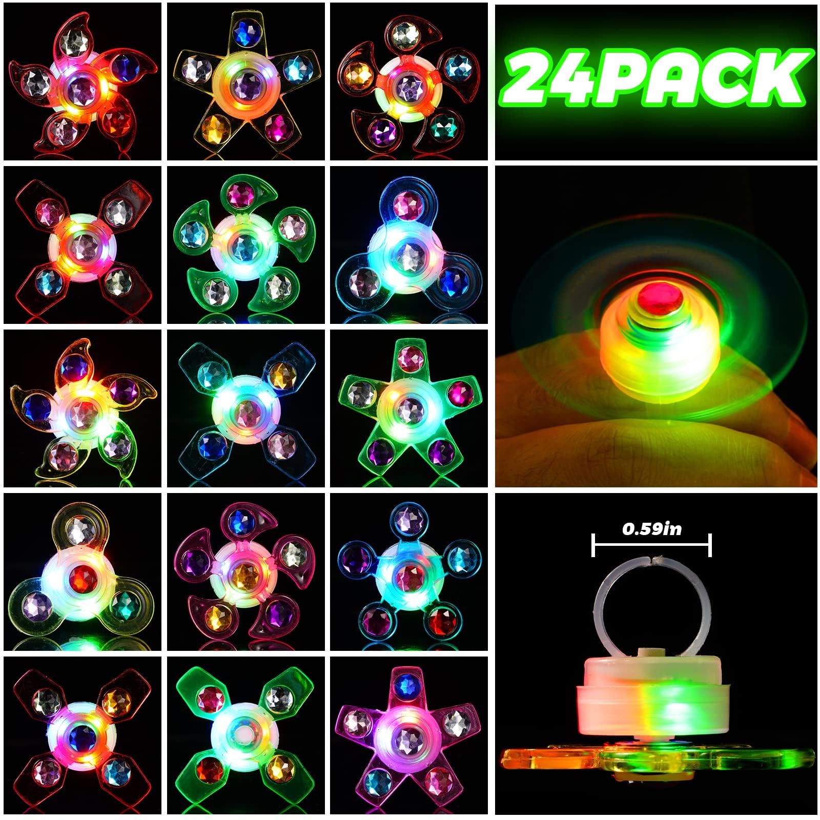 Anelli Luminosi LED 24 Pezzi - Articoli per Feste per Bambini, Premi Luminosi, Gadget da Festa, Laurea, Compleanno - Riempitivi per Borse, Regali