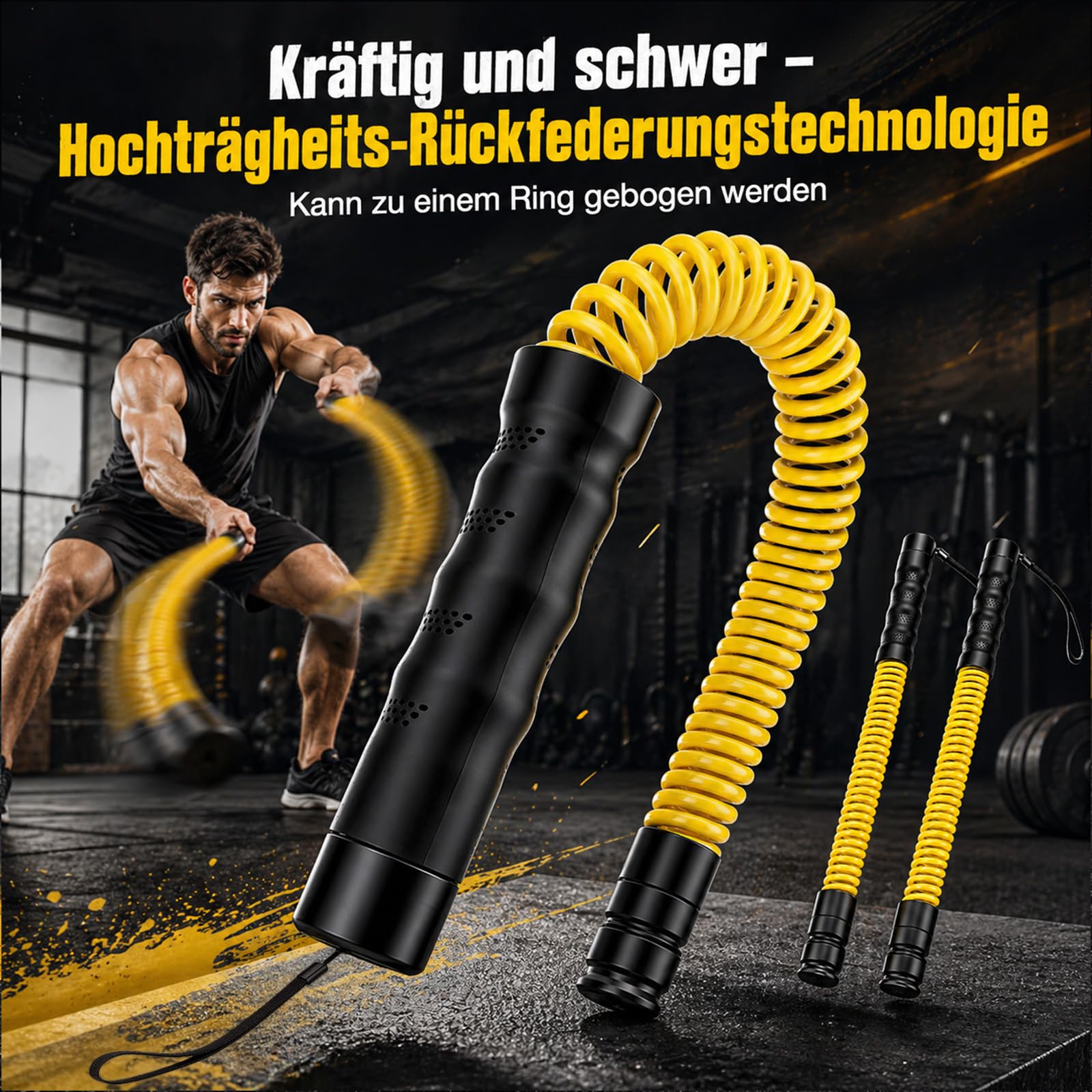 Battle Rope Ohne Seil mit Gewichtsringen – Verstellbare Battle Ropes (50-70 lbs) für Zuhause, Leise Seillose Battle Rope mit Silikon Griff, Ideal für Ganzkörpertraining, Fettverbrennung & Krafttrainin