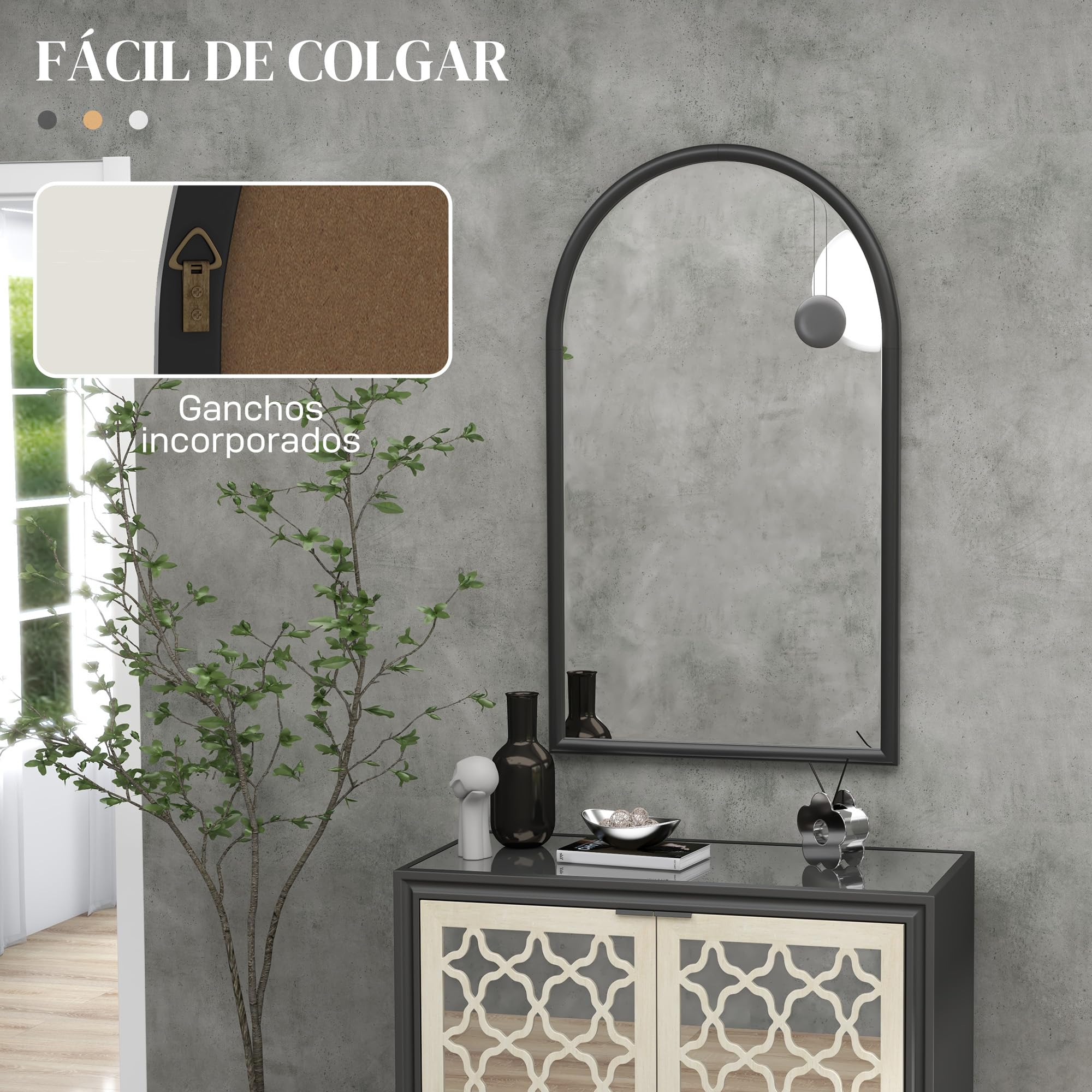 Miroir Mural Arche HOMCOM 110x65 Cm - Cadre Bois Brun Foncé - Verre Sécurité Anti-Éclats - Pour Salon, Chambre, Entrée