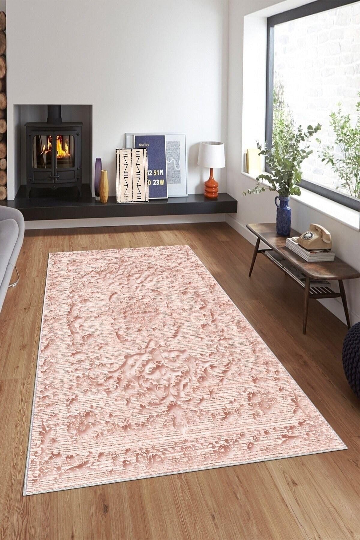 Pelangi Pembe Osmanlı Motifler Eskitme Yıkanabilir Kaymaz Taban Leke Tutmaz Modern Salon Halısı Ve Yolluk, Pembe 120 x 180, 74571068120180728