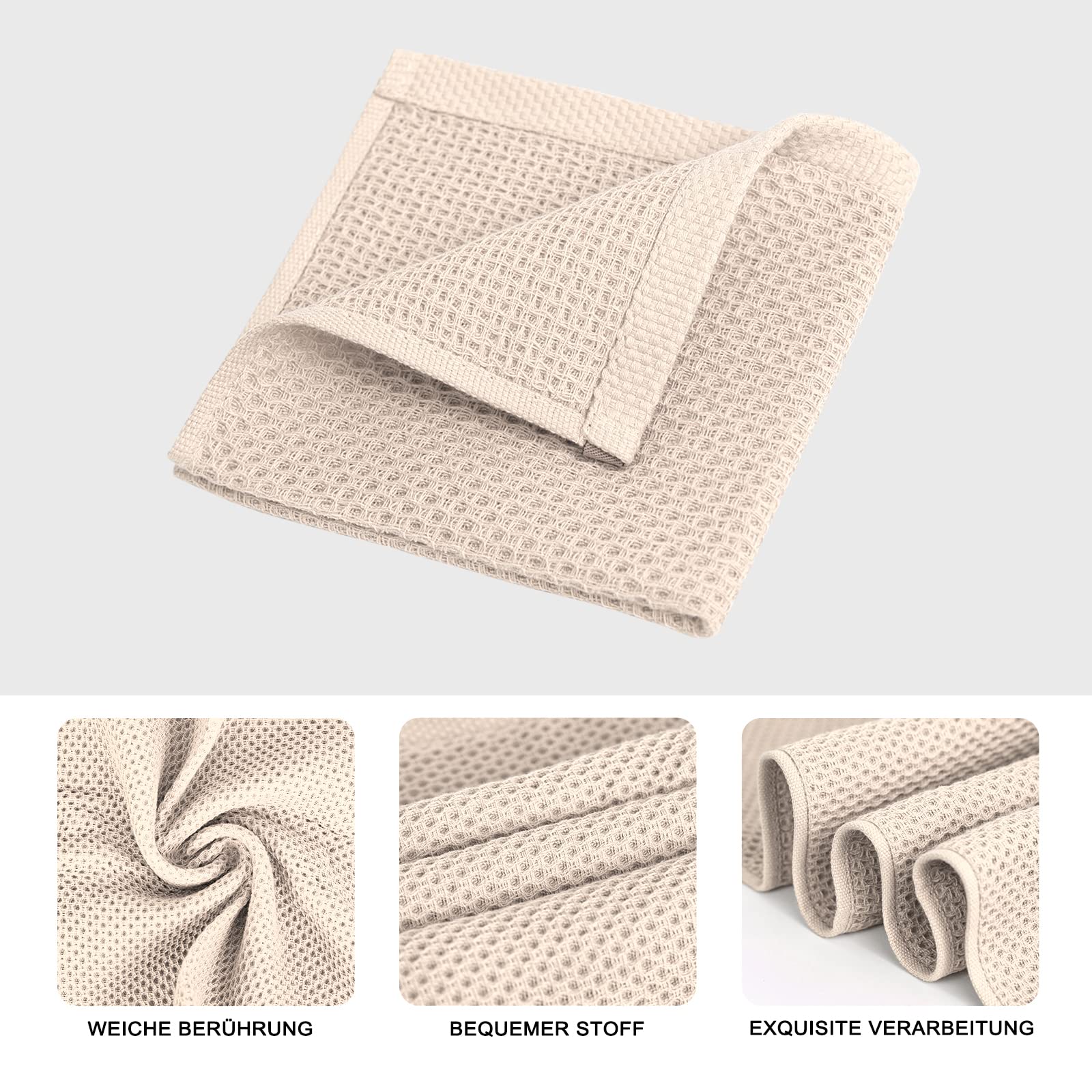 Paquet de 10 Torchons 100% Coton,30 x 30cm,Torchon,Super Absorbant,Doux,Respirant,Convient à la Cuisine, au Salon, à la Salle de Bain pour Essuyer, Sécher et Nettoyer-Beige