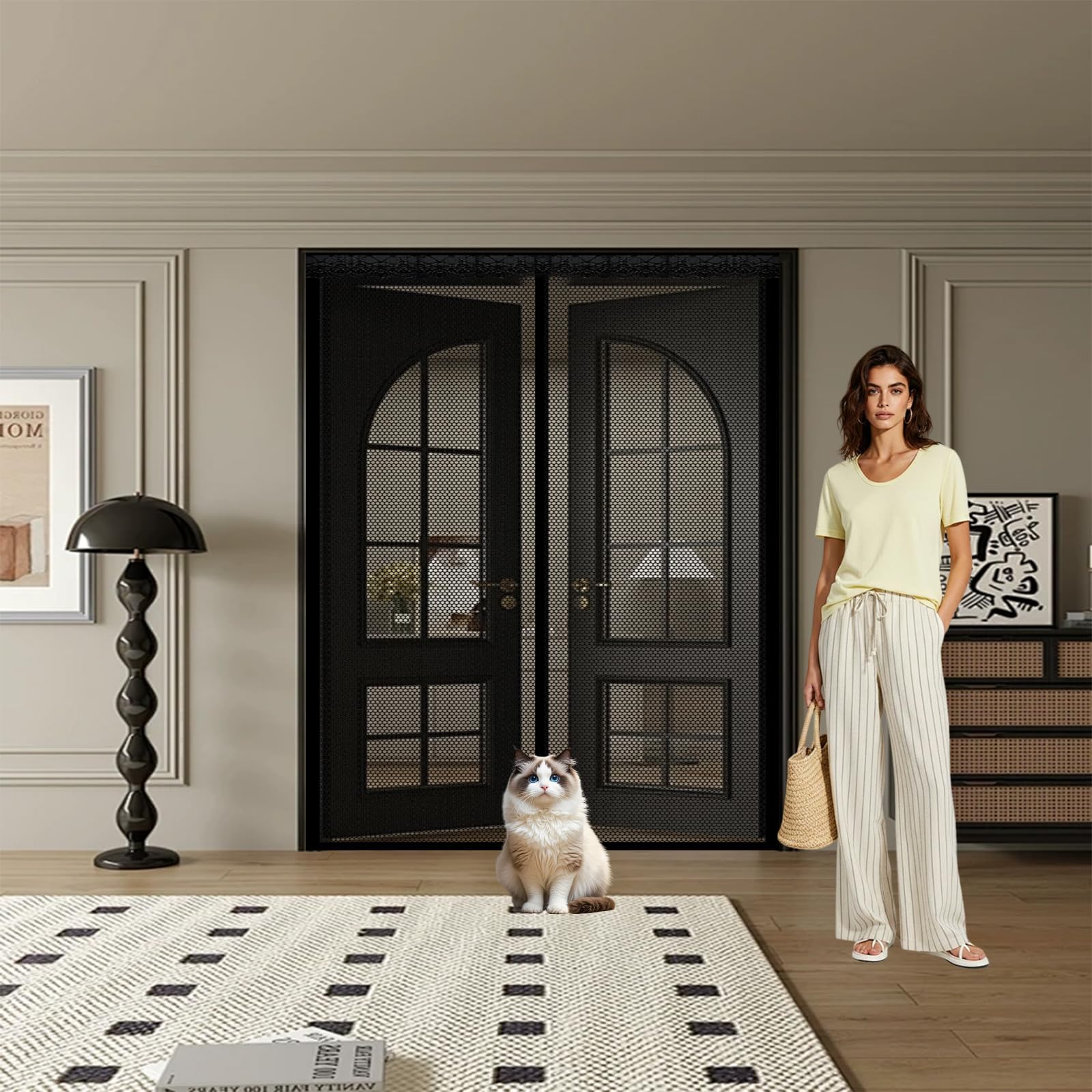 Qenhyun Black Magnetic Fly Screen 55 X 220 Cm Keep Bugs Out, Full Frame Magic Tape, Powerful Magnets, Self Sealing, No Drill Installation, Fly Curtains For Doors For Balcony Bedroom Doors,
