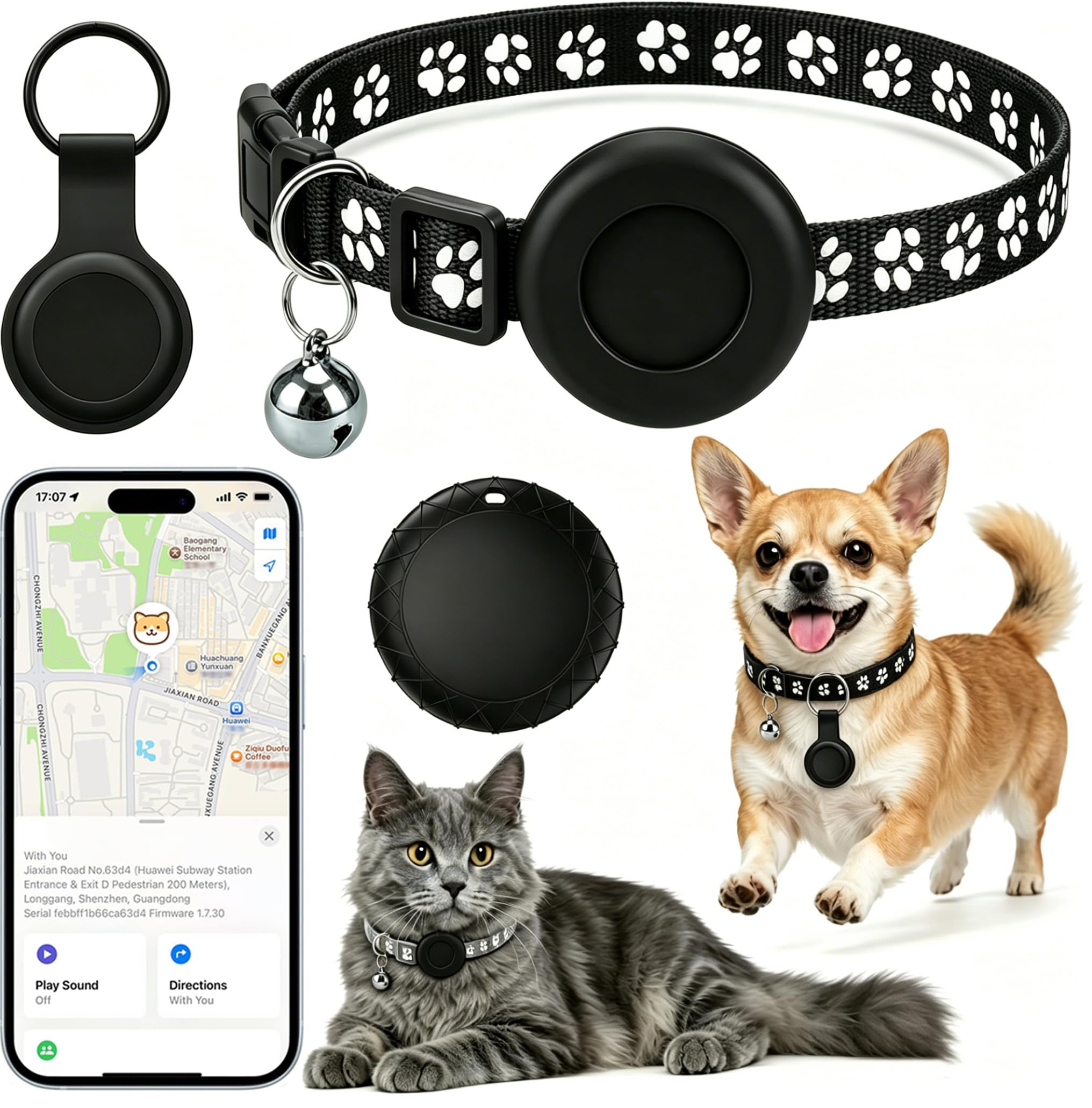 Localizzatore GPS per cani e gatti (senza abbonamento richiesto), localizzatore GPS per collari per animali domestici, certificato Apple MFi, funziona con iOS Find My, monitoraggio globale in tempo