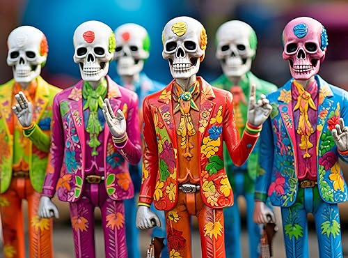 Miniatura 1 de Cross & Glory - Fiesta esquelética La colorida danza de los muertos - Rompecabezas de 1000 piezas  Diseño artístico  Arte de esqueleto vibrante