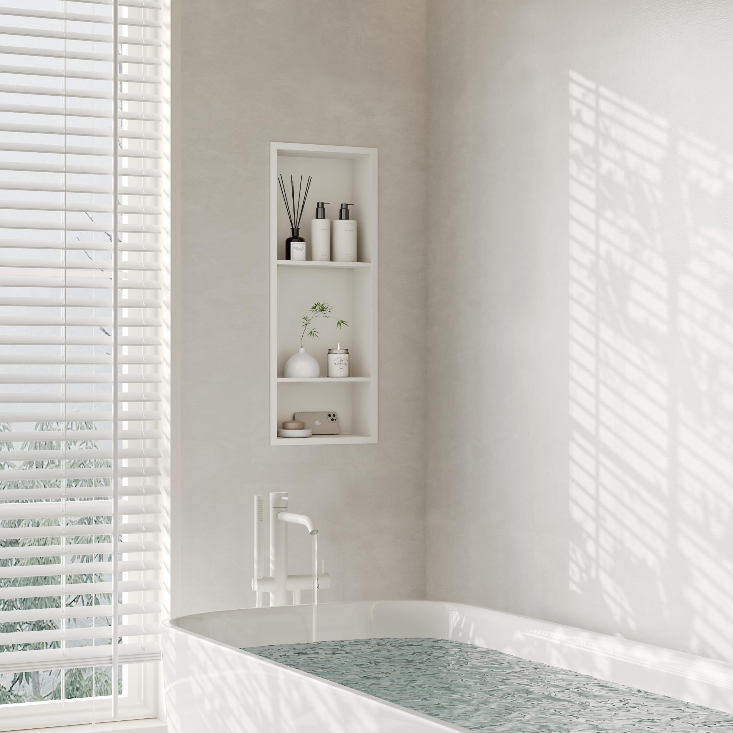 sunrik Nicchia Doccia Incasso,Nicchia da parete in acciaio inox,Ripiano Nicchia Mensole Bagno,Nicchie Bagno Doppio Strato 60x20x10cm,Bianco crema