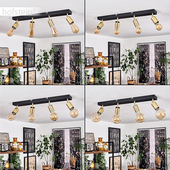 hofstein Plafondlamp Tulla, Plafondlamp van metaal in zwart/messing, Moderne 4-lamps kamerlamp, Lampkoppen draai- en zwenkbaar, 4 x E27, zonder gloeilamp photo 3