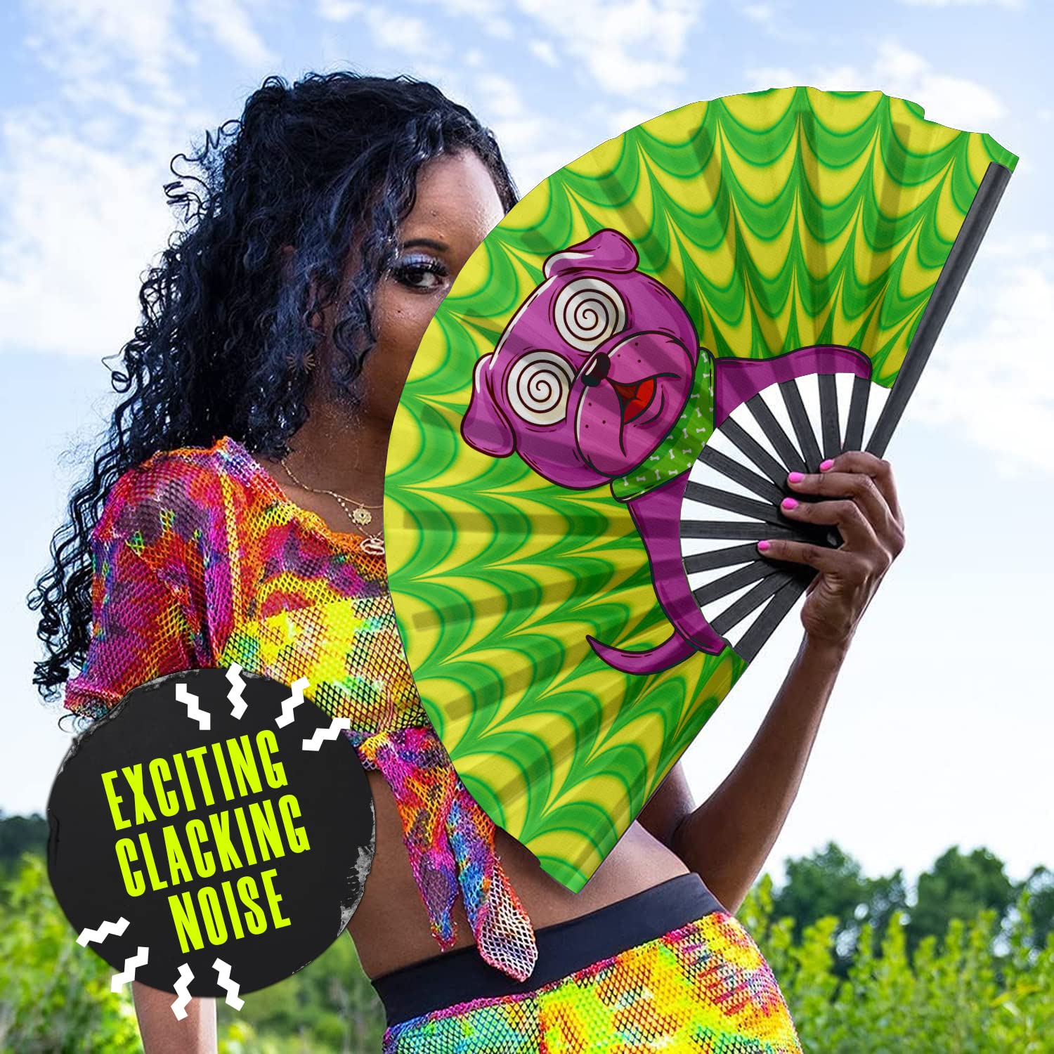 Amazon.com: GloFX Trippy Dog Large Folding Rave Fan, Psychedelic