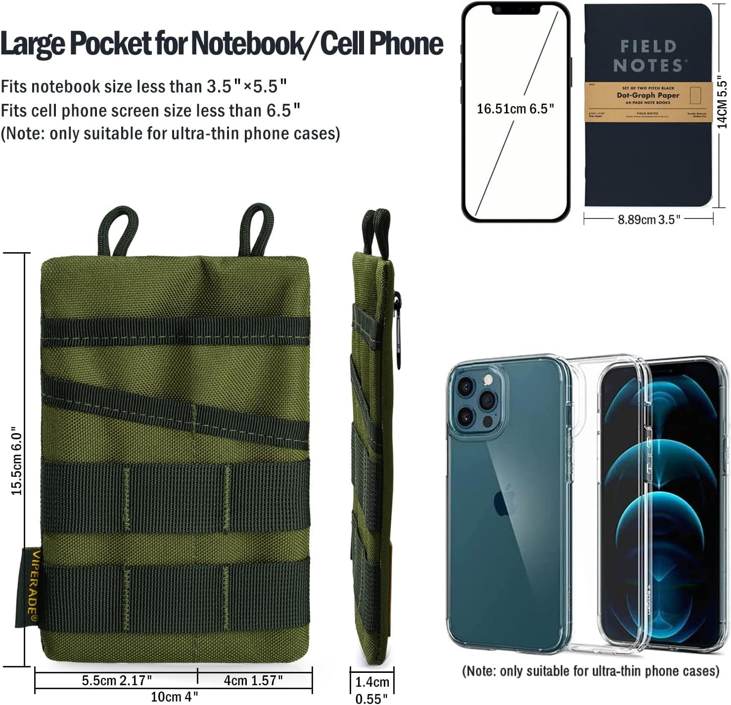 VIPERADE VE3 Tool Pouch Pocket Organizer, Nylon Tool Belt Loop Pouch with 4 Pockets Tool Storage EDC Pouch for Flashlight/Pocket Knife, Tactical Pen, Notebook (OD Green) - Image 3