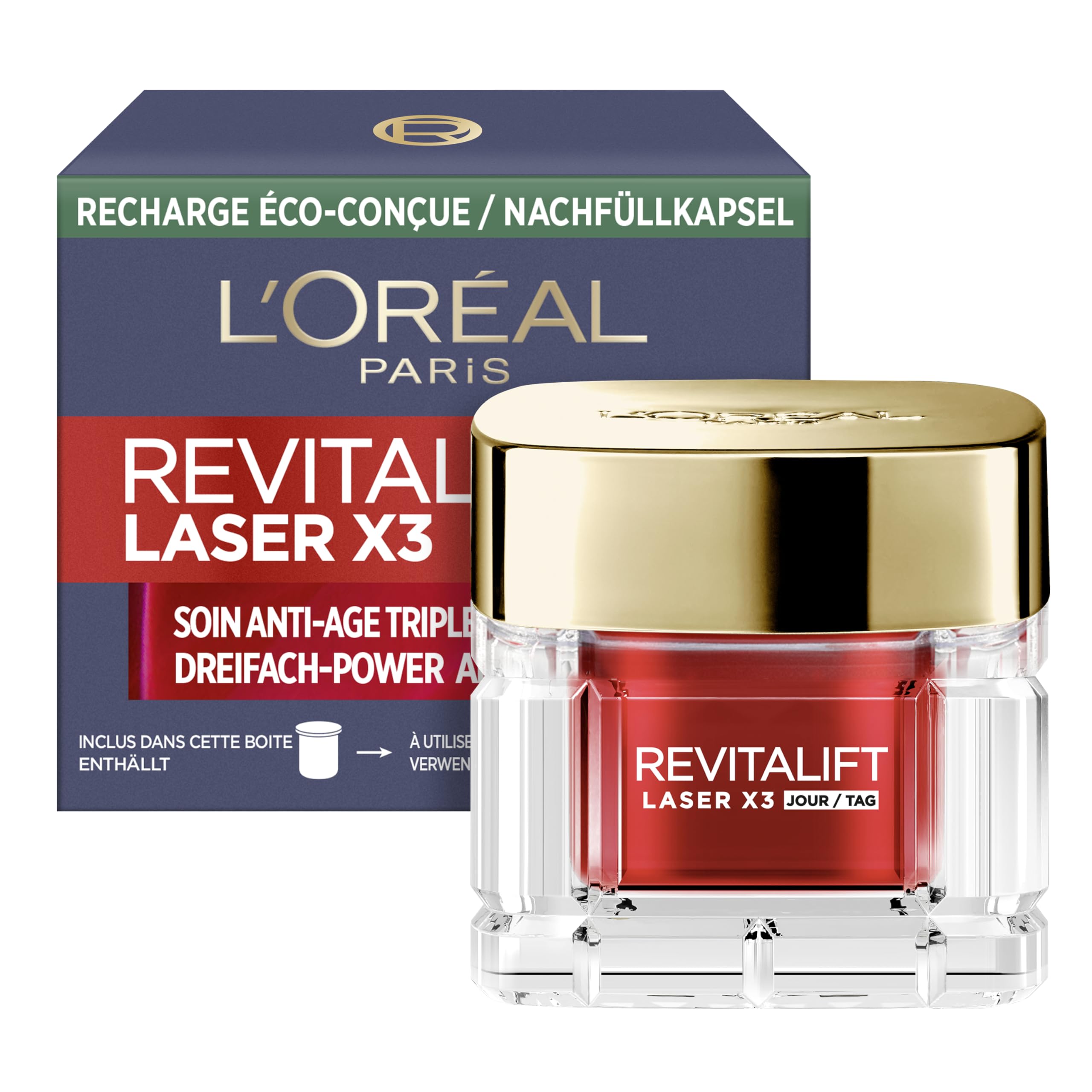 L'Oréal Paris, Anti-Aging Deep Face Care, Triple Action Day Cream Refill, With Hyaluronic Acid, Pro-Retinol & Vitamin C