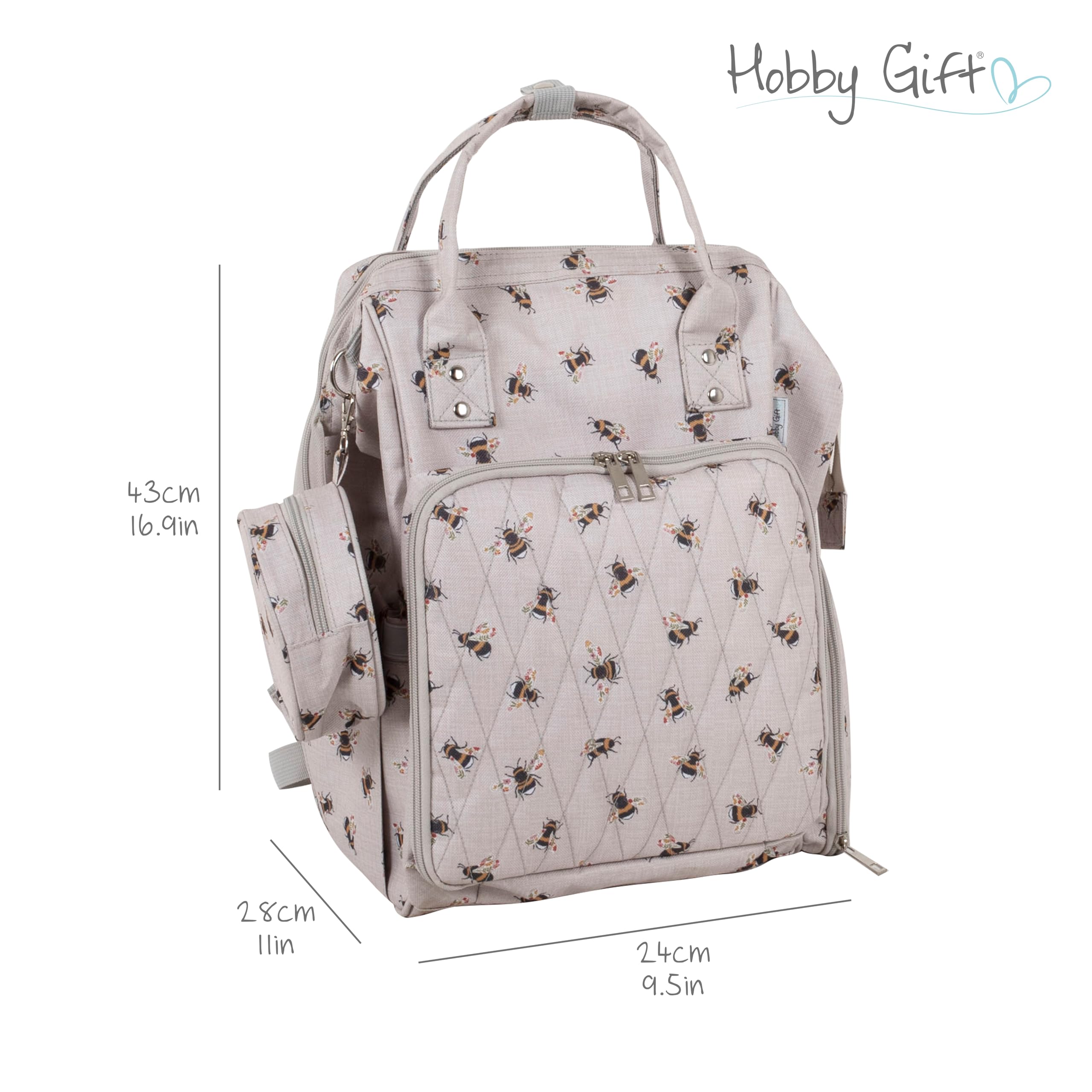 Hobby Gift Plecak Crafters Bee - wytrzymały, wodoodporny plecak do przechowywania włóczki z wieloma przegrodami, panelem organizacyjnym i wzmocnionymi otworami na włóczkę Wygodne, 28x24x43cm