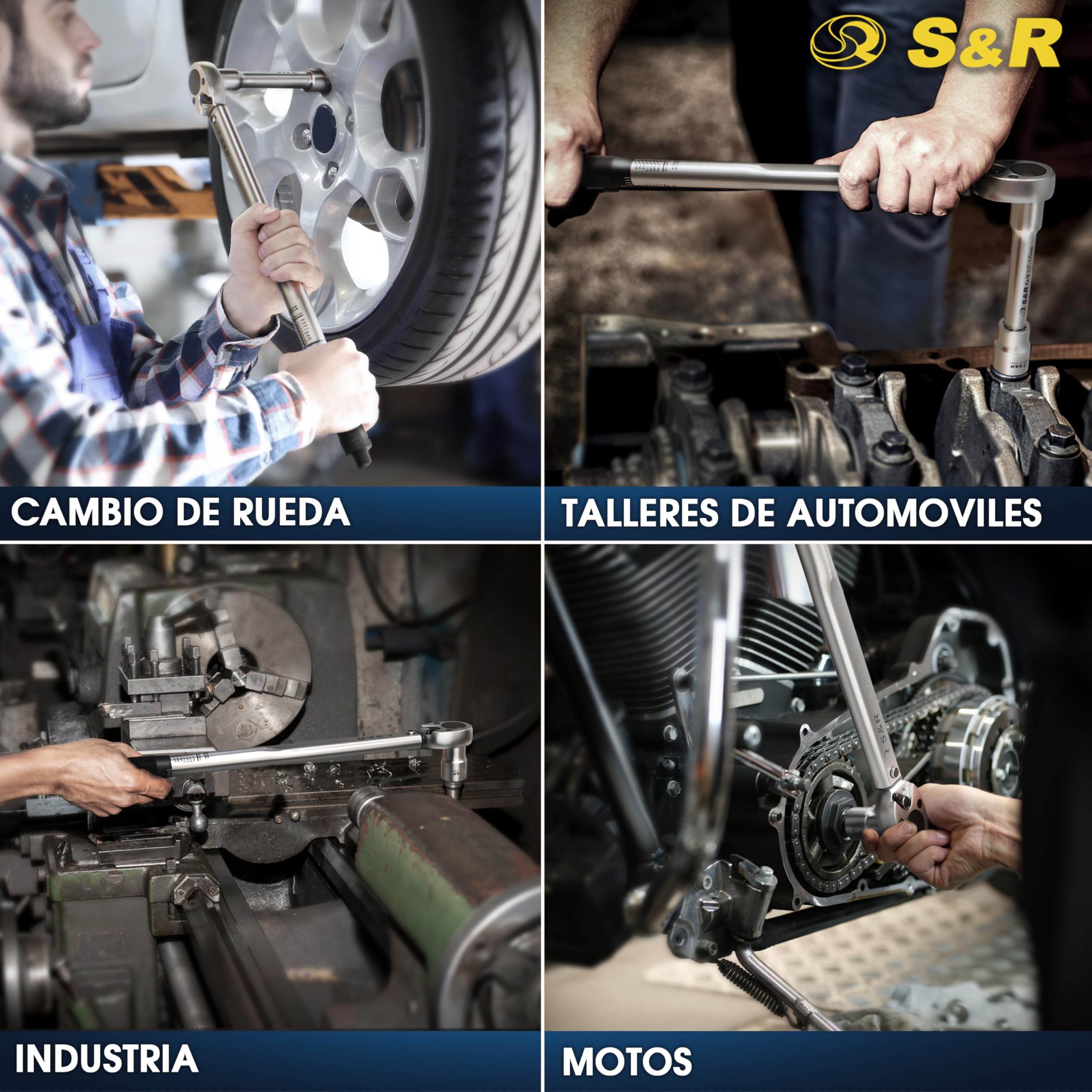 S&R Llave Dinamométrica 1/2 (28-210 Nm) – Torque Wrench Coche con Trinquete Reversible y Certificado ISO | Juego Completo con 3 Vasos (17,19,21 mm) y Barra de Extensión | Precisión ±4%
