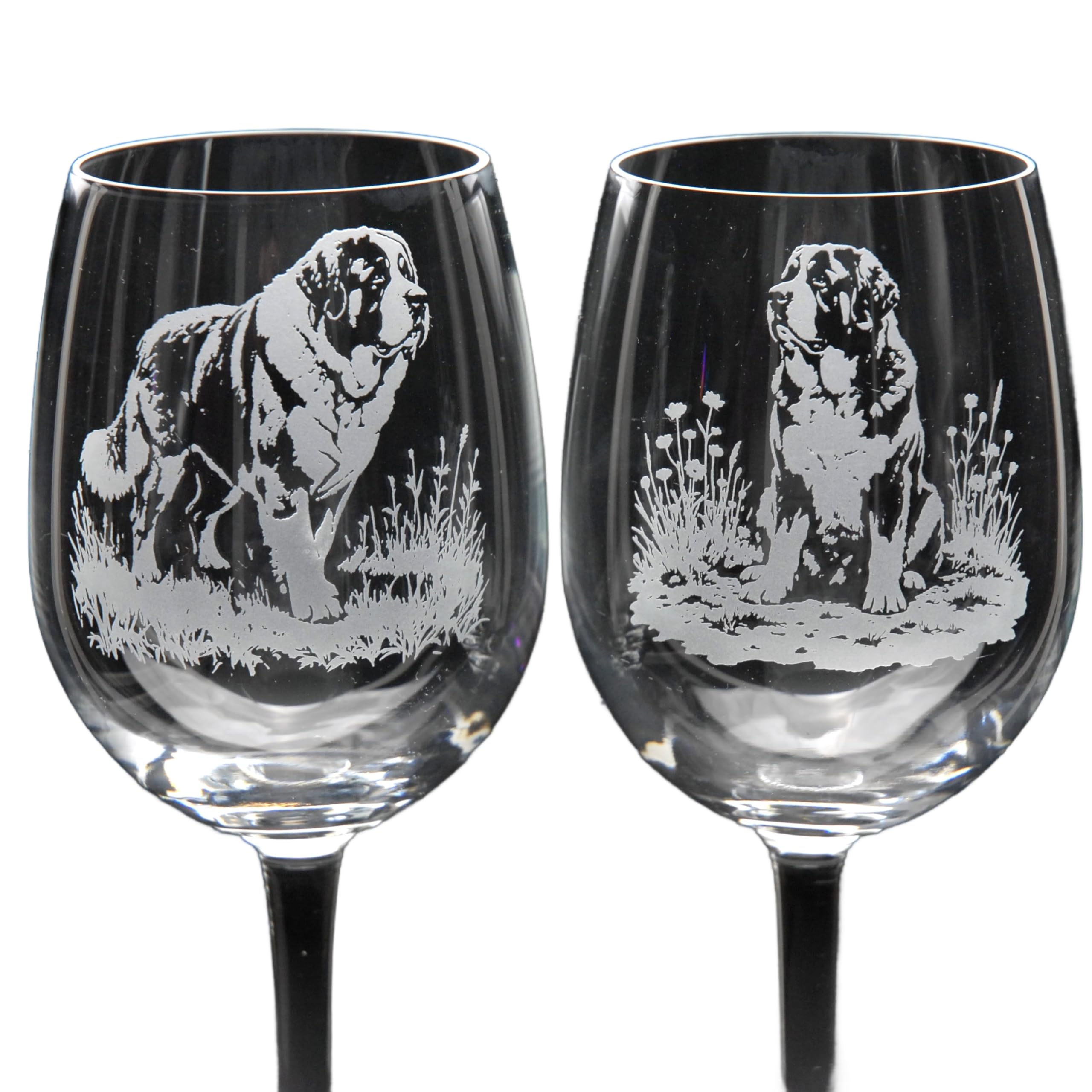 GLYPTIC Glass Art St. Bernard Dog Placement Hand Etched/Engraved Crystal Wine Glass