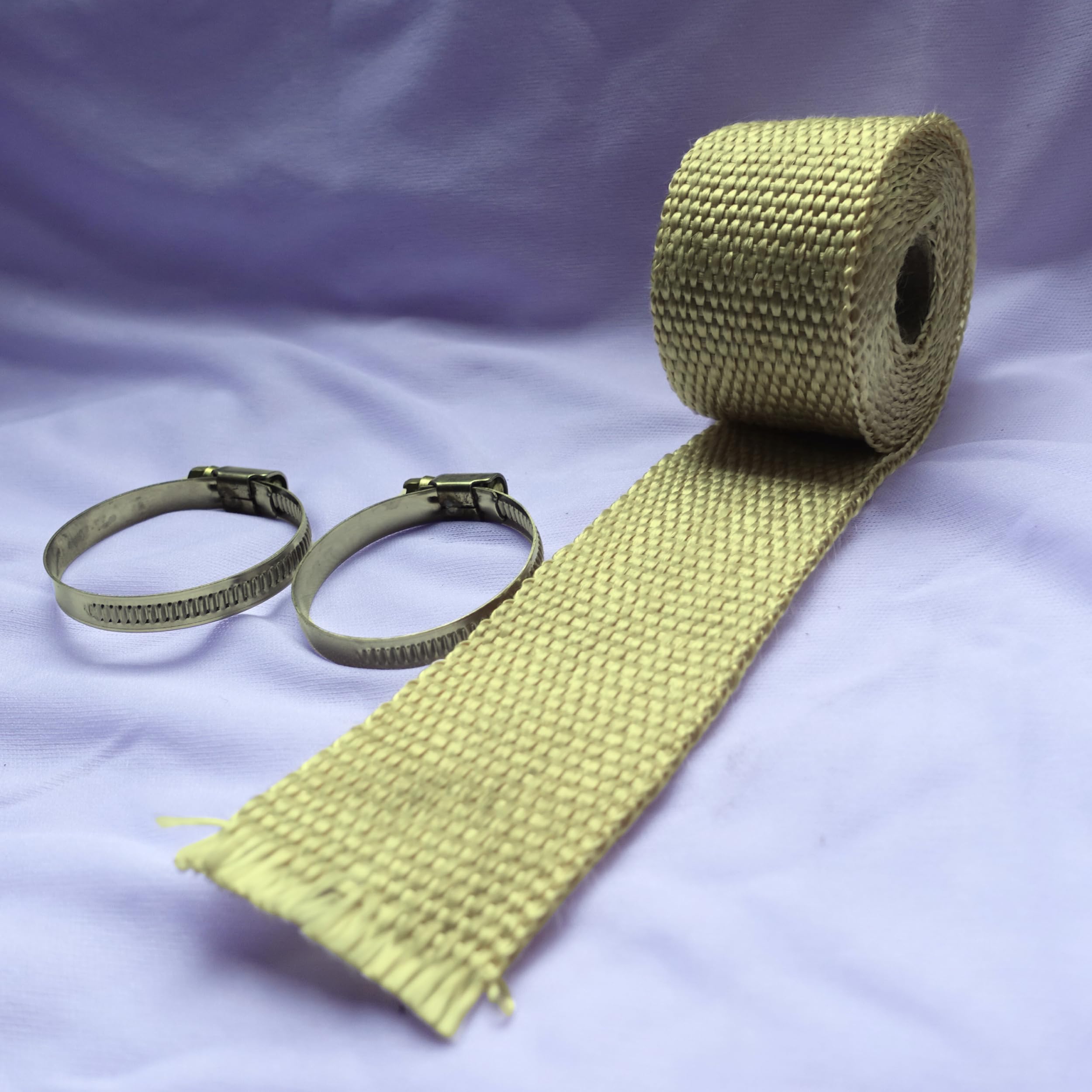 Universal Motorcycle Exhaust Heat Shield Wrap, Glasswool Silencer Wrap with 2 Clamps, 3 Meter Bendable Pipe Wrap (Golden)