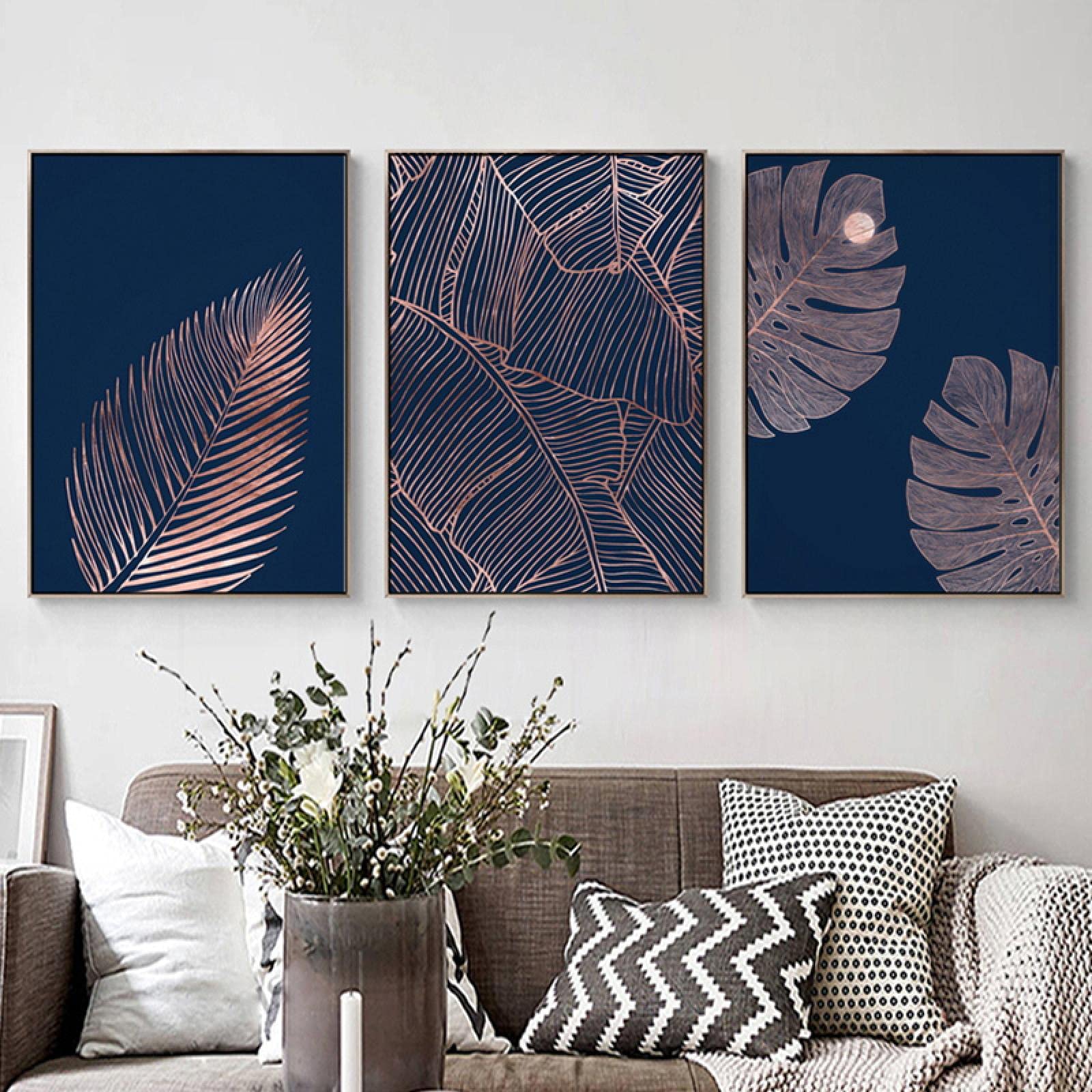 Toile peinture de feuilles monstera pour un salon moderne au style nordique épuré