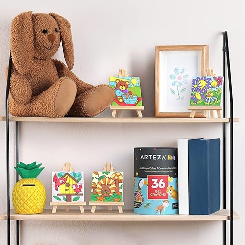 Miniatura 6 de Arteza Kids Kit de pintura natural, 4 lienzos, 3 x 3 pulgadas, 4 caballetes, 12 pinturas acrílicas, 2 pinceles de pintura, 1 paleta, actividades
