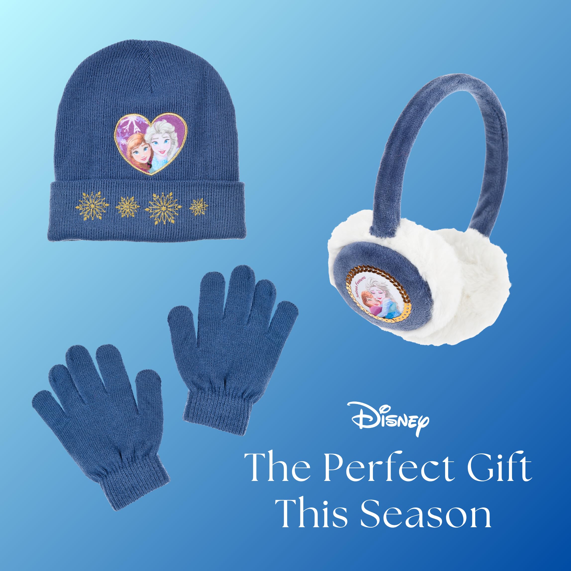 Disney Frozen Gorro Guantes y Orejeras para Niñas, Diseño Brillante Gorro de Invierno Infantil, Regalo para Niñas