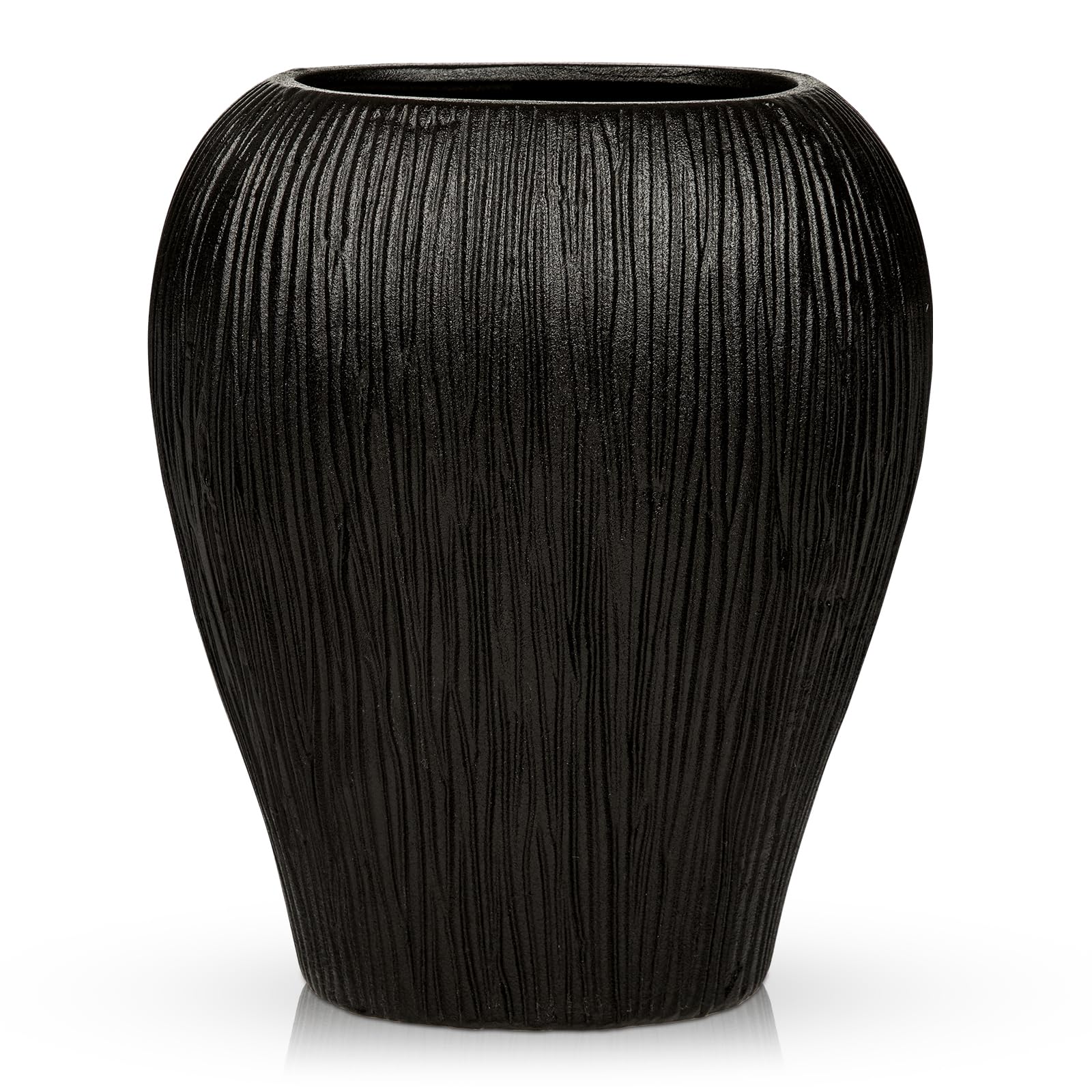 Briful 12.8" Slim Flat Ceramic Vase for Home Decor | 32cm Ribbed Classic Black Flower Vase | Space-Saving Narrow Decorative Vases for Pampas Grass Artificial Flower, Centerpiece Farmhouse Boho Decor — image 1