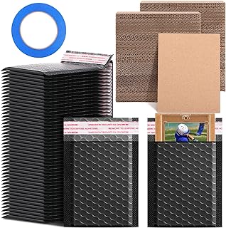 Tatuo 301 Pcs Trading Card Shipping Protector Set Include 200 Corrugated Cardboard Sheets Inserts 100 Poly Bubble Mailers Padded Envelopes and Masking Tape(Black)