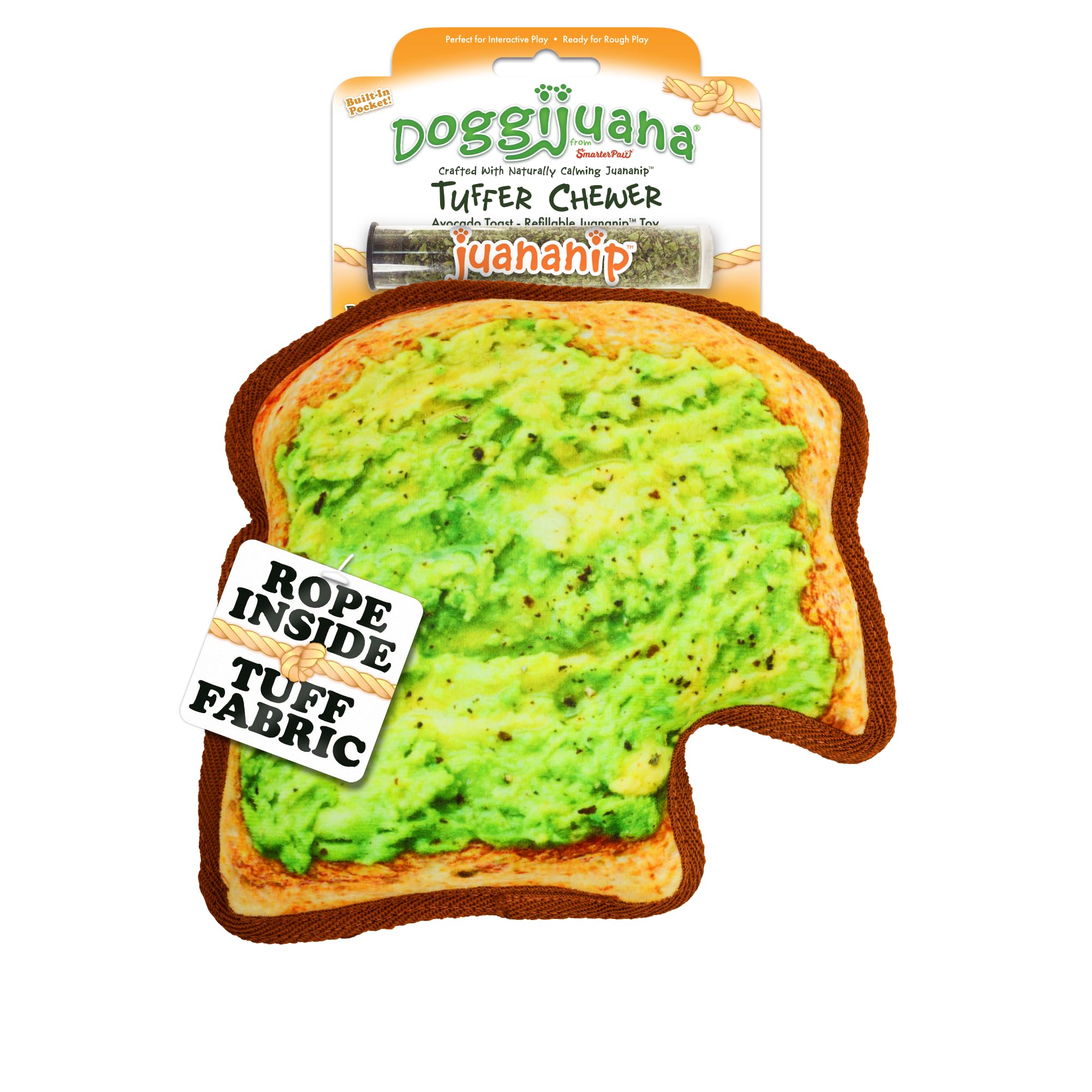 Doggijuana Tuffer Chewer Dog Toy, Avocado Toast | Plush, Squeaky