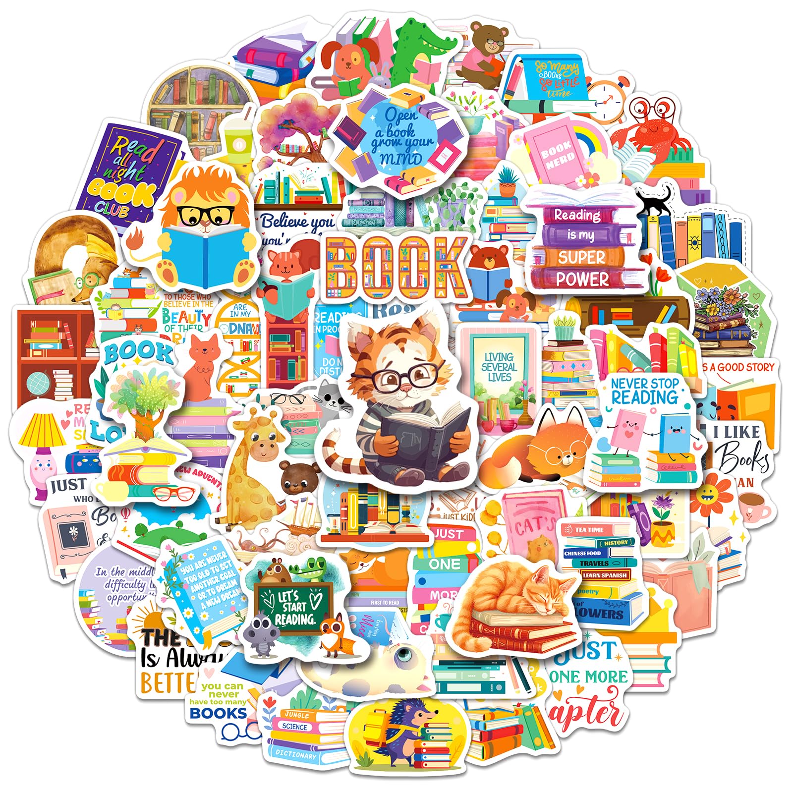 YTSQLER 100 PCS Book Stickers, Cute Vinyl Bookish Reading Stickers Bulk for Water Bottle Scrapbook Laptop Aesthetic Bookish Decals for Book Lovers