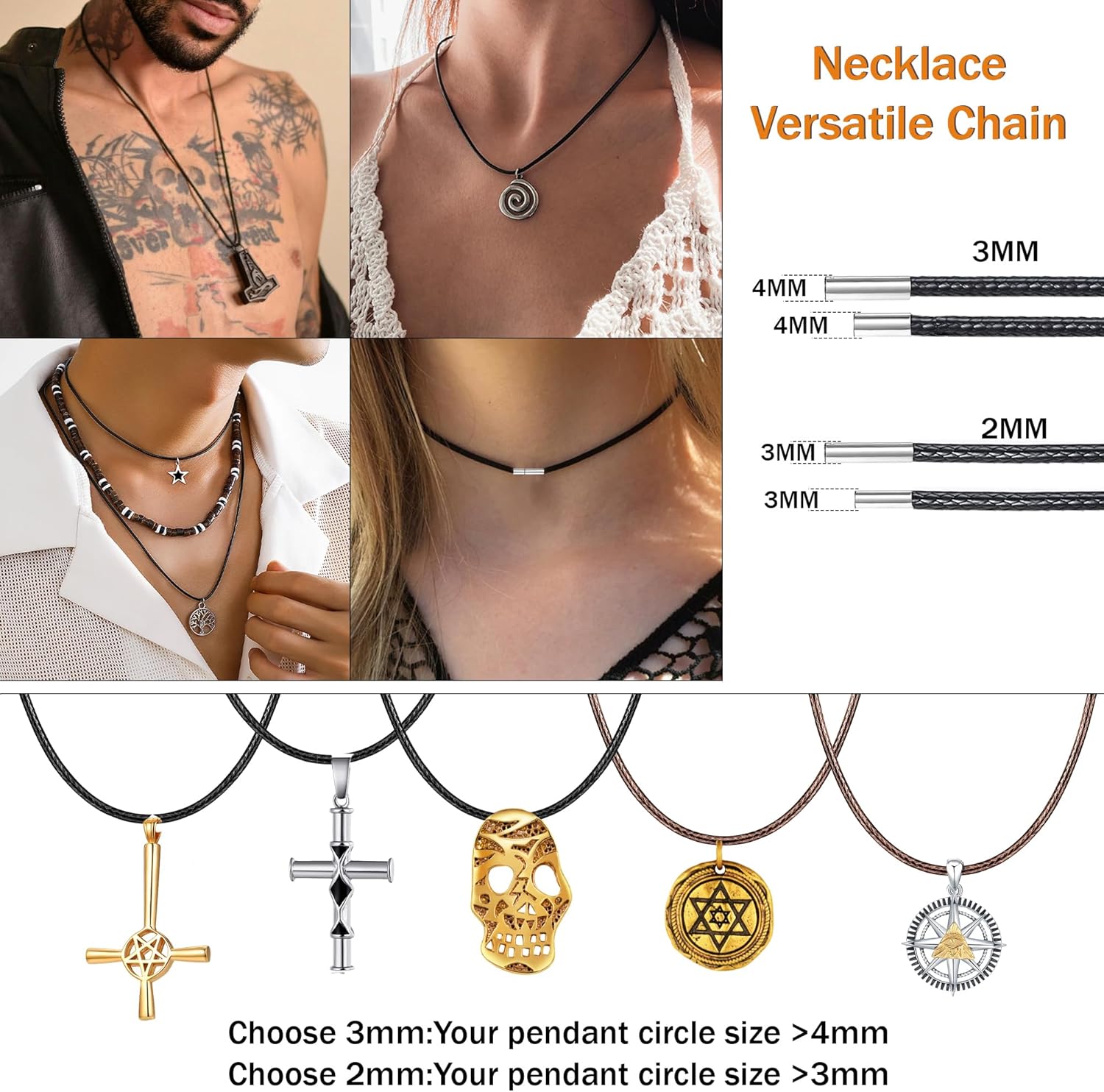 Black Brown Braided Leather 2MM/3MM Necklace Cord for Men Women with Stainless Steel Clasp, Waterproof Woven Wax Rope Chain for Pendant with Delicate Gift (16 18 20 22 inches) - Image 5