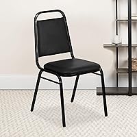 Vista 1 de EMMA + OLIVER Silla de Banquete Apilable con Respaldo Trapezoidal de Vinilo, Silla Multiusos Apilable con Asiento y Respaldo Acolchados, Negro