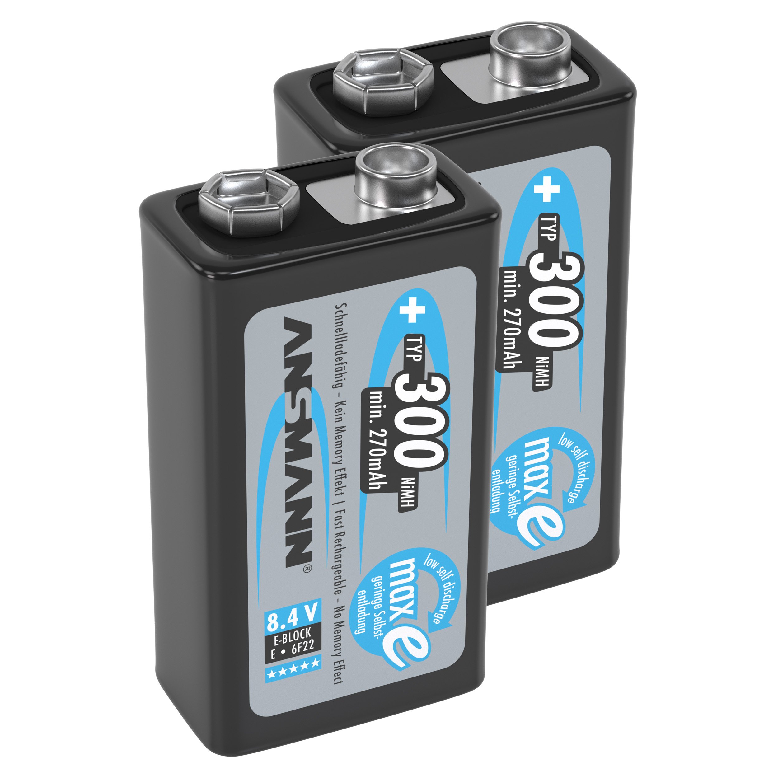 ANSMANN Chargeur Powerline 2 / Chargeur enfichable puissant pour deux accus 9V / charge rapide avec surveillance de chaque plot de charge, protection contre la surcharge et affichage LED / livré avec 2 accus 300mAh