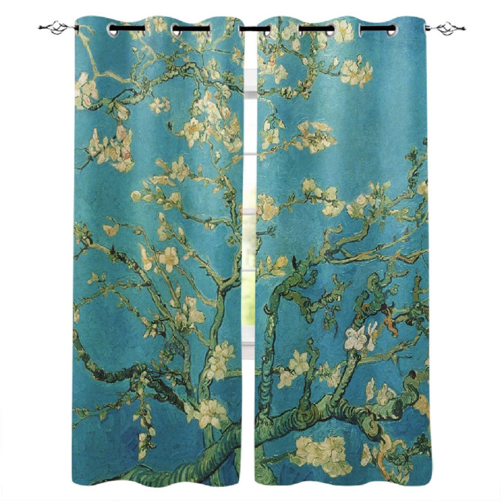 MYQF Rideaux Salon Fleur d'amandier Van Gogh 3D Impression Rideaux De Fenêtre D'effet Thermique Insonorisation Salon Chambre à Coucher Décoration 220x215cm