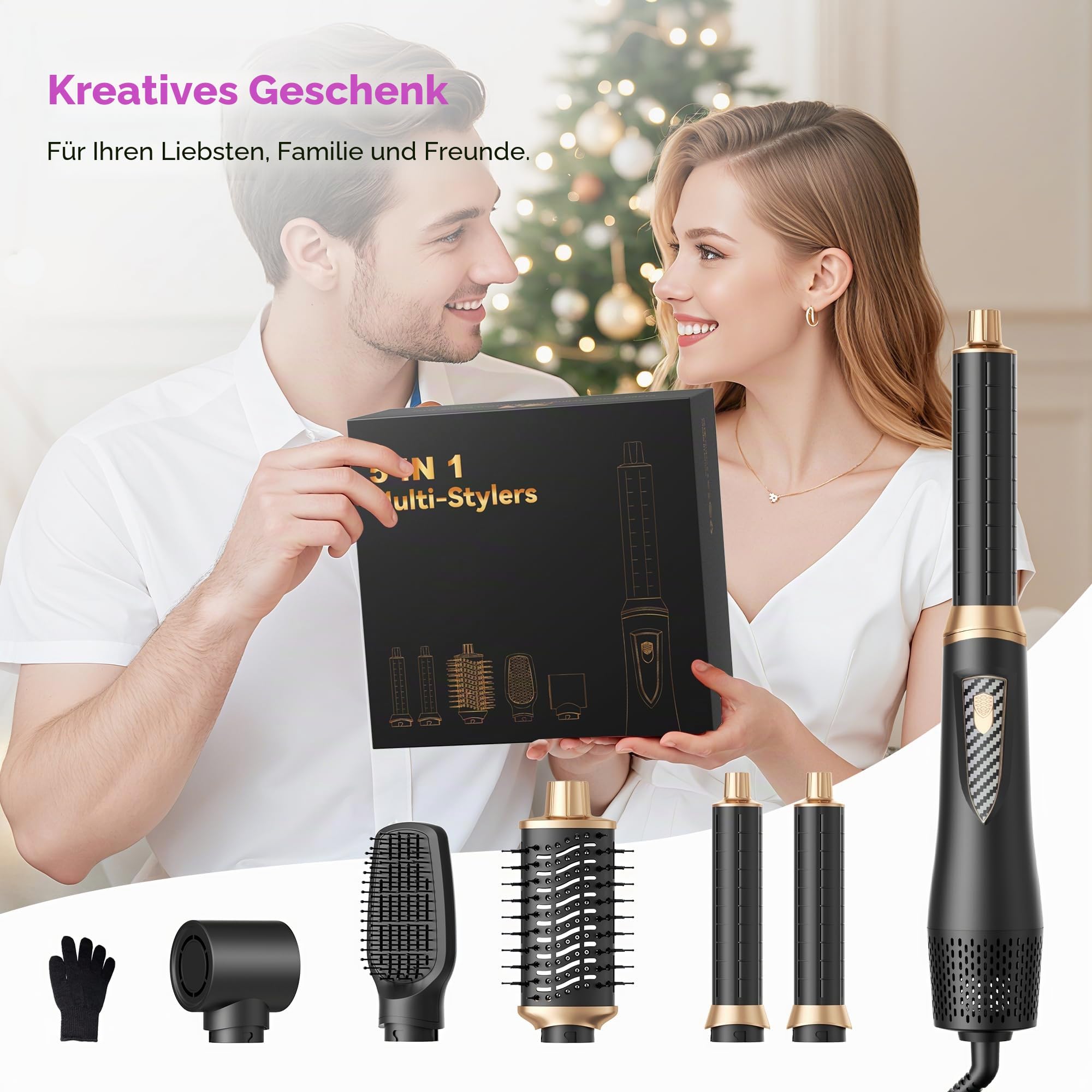 UKLISS Airstyler 5 in 1 Hairstyler Set, Pro Föhnbürste Set, Ionen Haartrockner Haarstyler mit 32mm Auto-Lockenstab Wrap | für Volumen, Trocknen, Glätten & Locken für Alle Haartypen