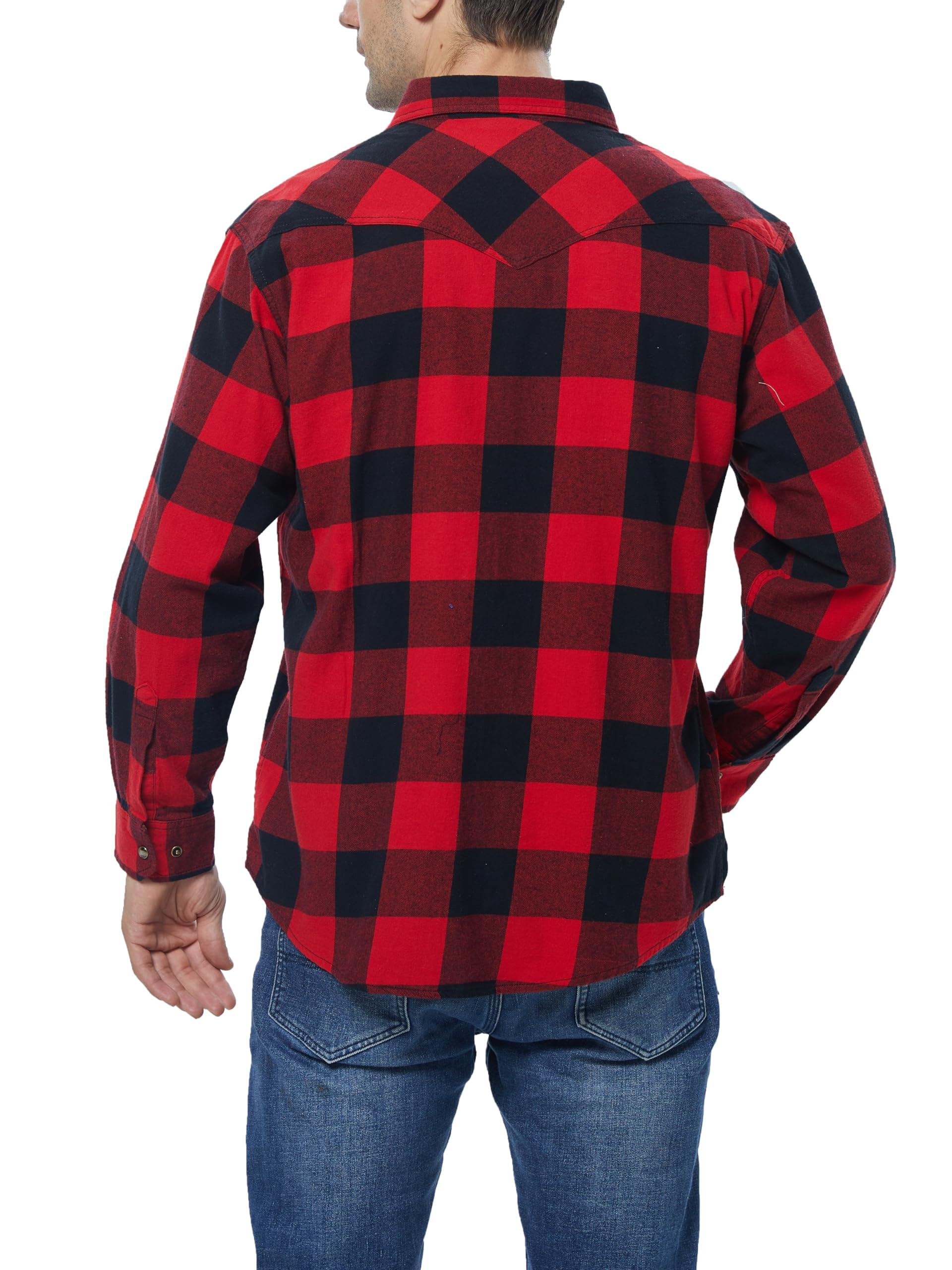 Camicia in flanella da uomo a maniche lunghe, camicia da boscaiolo, a quadri, con bottone, in cotone con tasca, vestibilità normale, casual, camicia