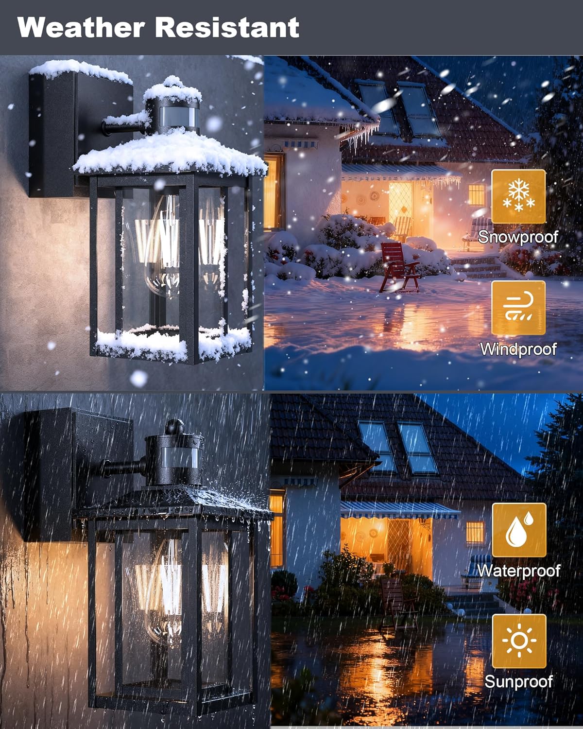 LTBLIGHT 2-Pack Motion Sensor Outdoor Lights with Plug Outlet, 3 Modes Exterior Porch Lights Wall Mount, Anti-Rust Outside Lanterns for House, Entry, Backyard, Patio, 120V