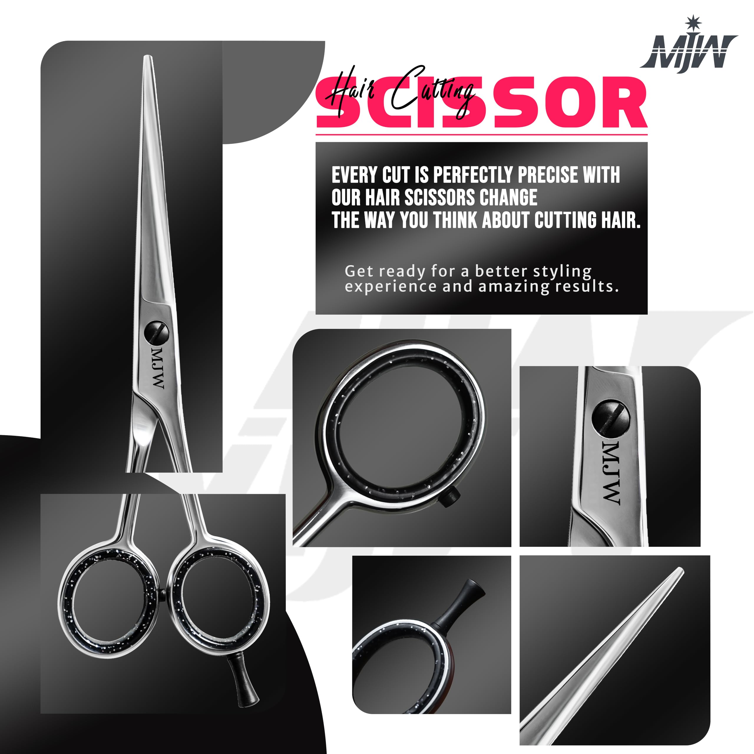 MJW Professional Hairdressing Scissors, 6.5” Stainless Steel Hair Cutting Barber Shears for Salons and Home Ideal Mustaches - Image 4