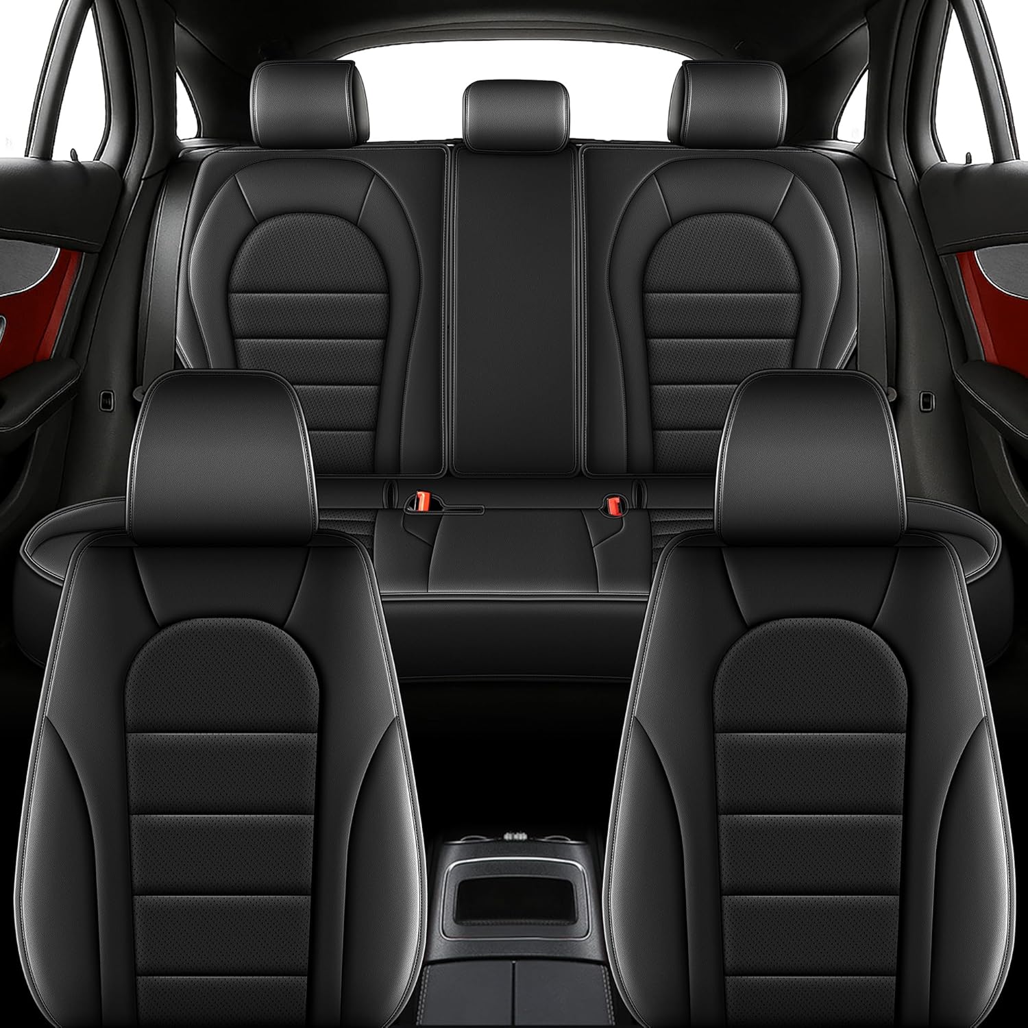 Seat Covers for Mercedes-Benz GLC 2016 2017 2018 2019 2020 2021 2022, Custom Fit Car Seat Protectors Full Set, Waterproof Premium Leather, for 5-Seater Model - Black