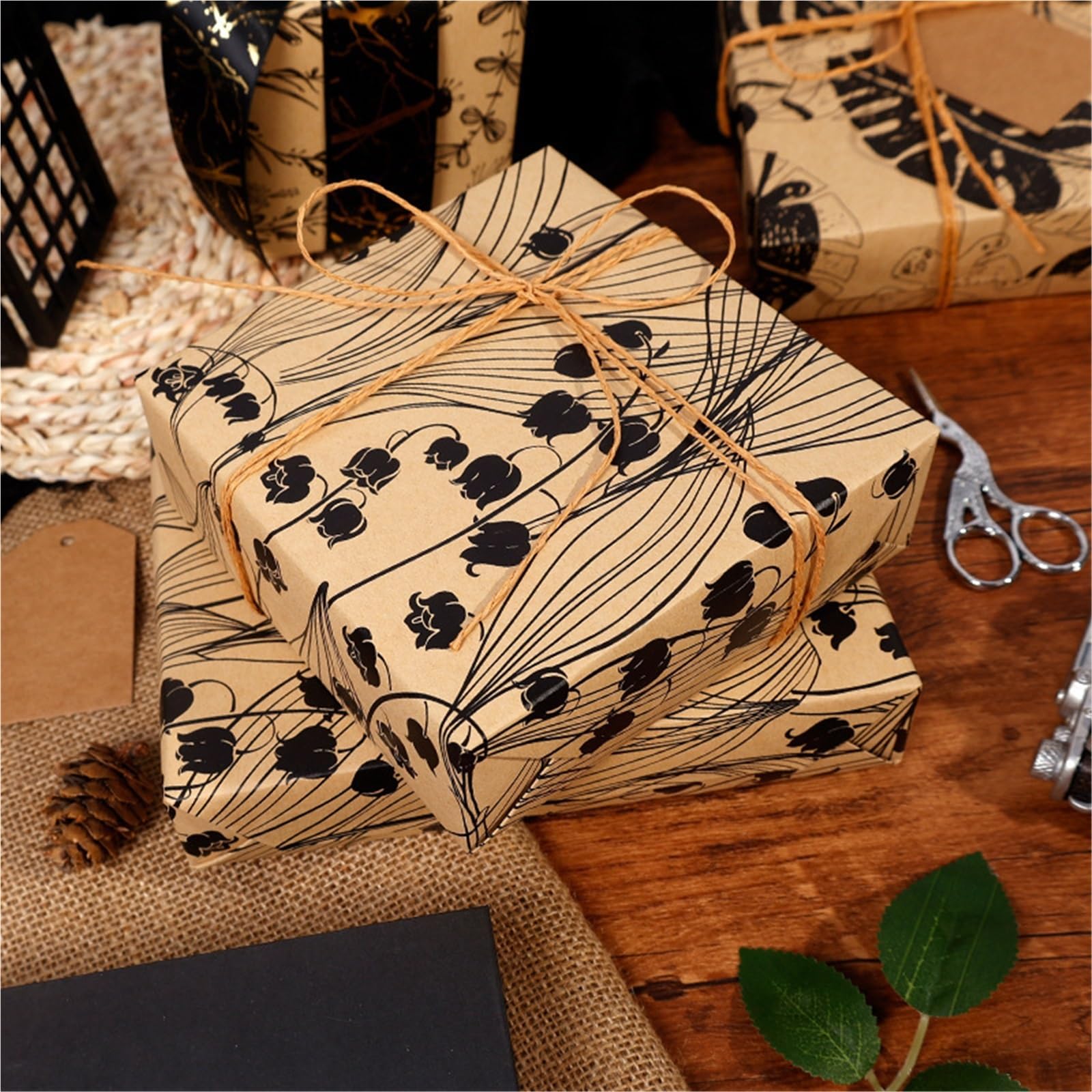 Rotolo di carta da regalo 3 rotoli 17 "X 120" per Carta Alimentare | Confezionamento di decorazioni floreali fai da te artigianali increspate di origami(Brown-B)